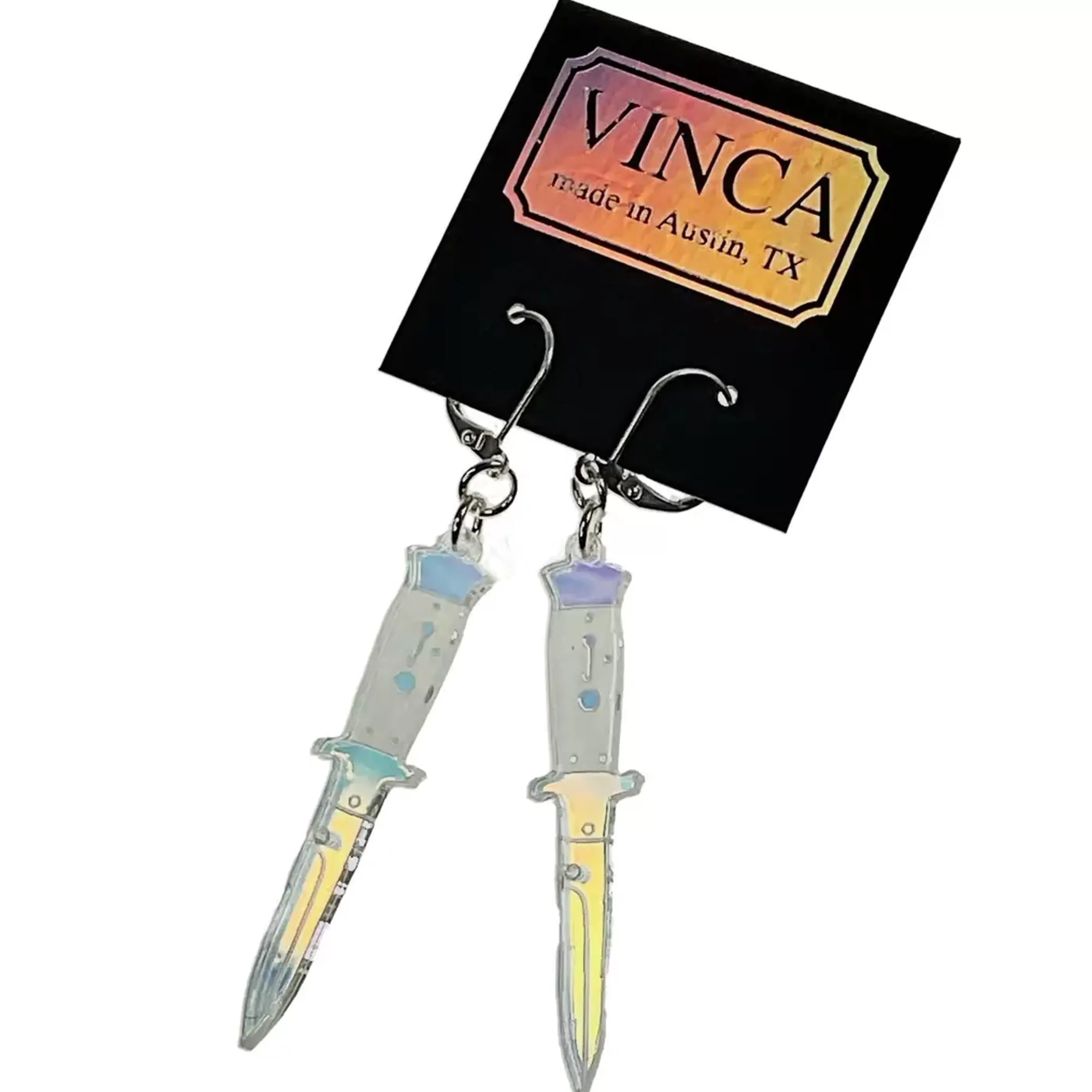 Vinca Jewellery>A Knife Less Ordinary Iridescent Hook Earrings