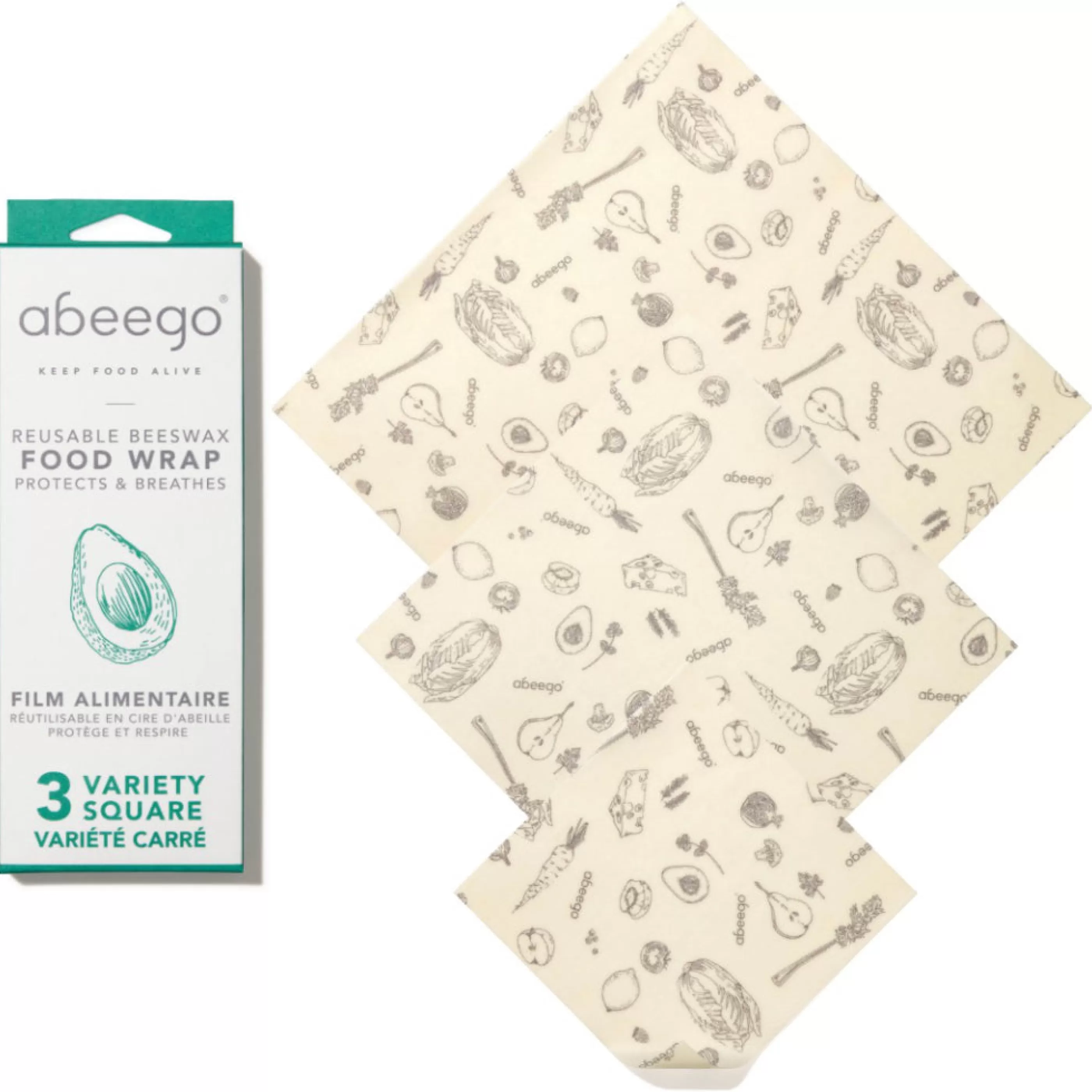 Abeego Kitchen & Dining>Beeswax Food Wraps 3 Assorted Squares