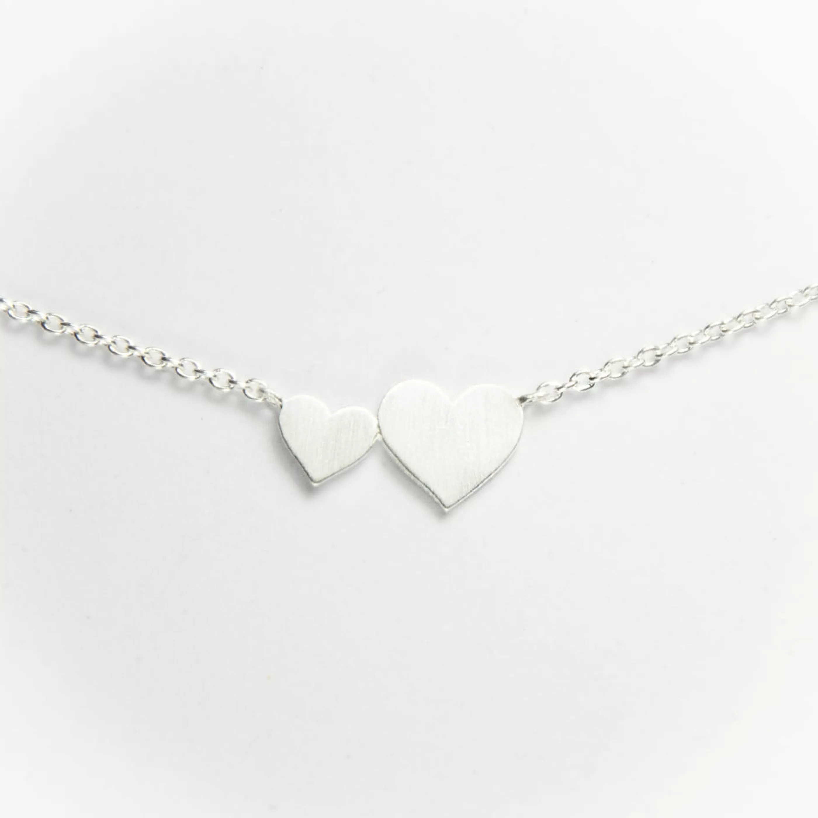 Tashi Jewellery>Big & Little Hearts Necklace Brushed Silver