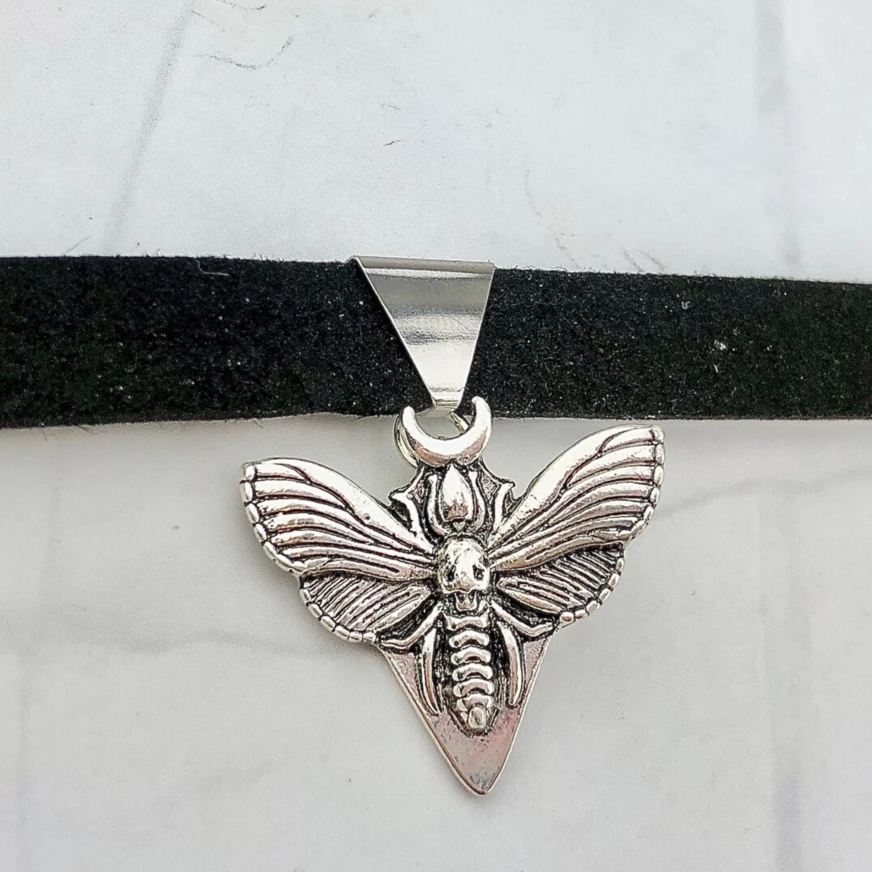 SpotLight Jewelry Jewellery>Black Gothic Velvet Choker Death Head Moth