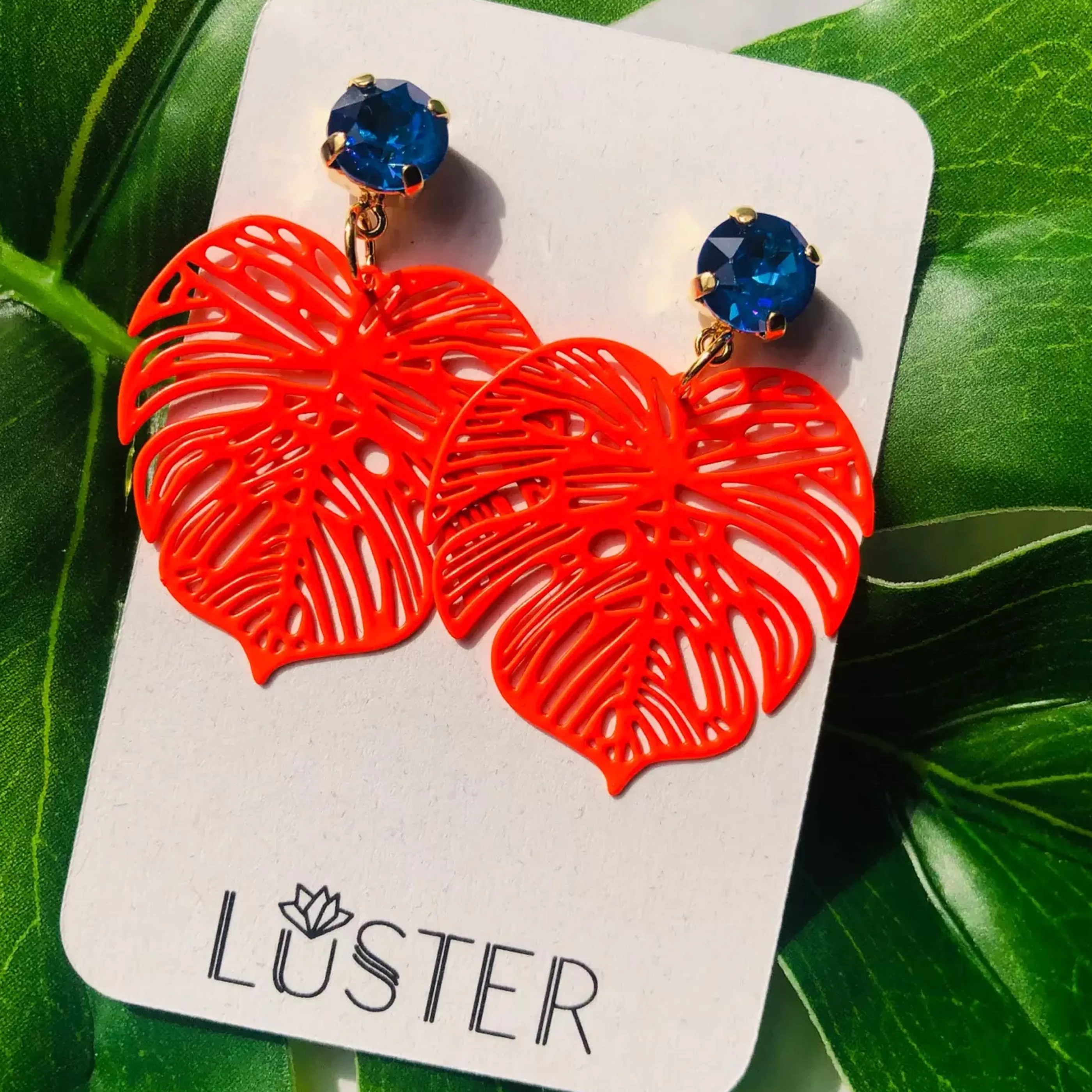 Luster Jewellery>Bold Orange Leaf Earrings