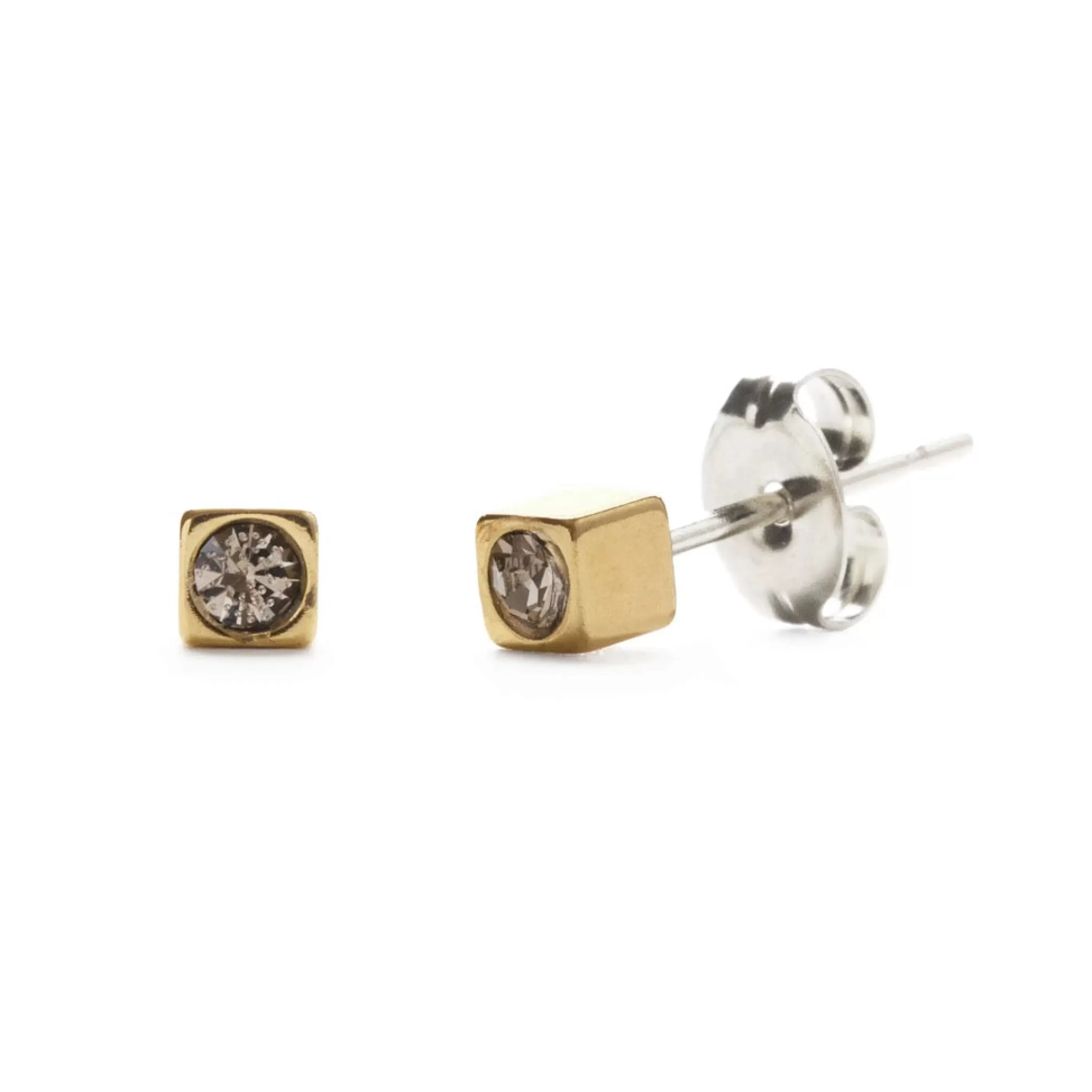 Amano Studio Jewellery>Brass Cube With Crystal Stud Earrings