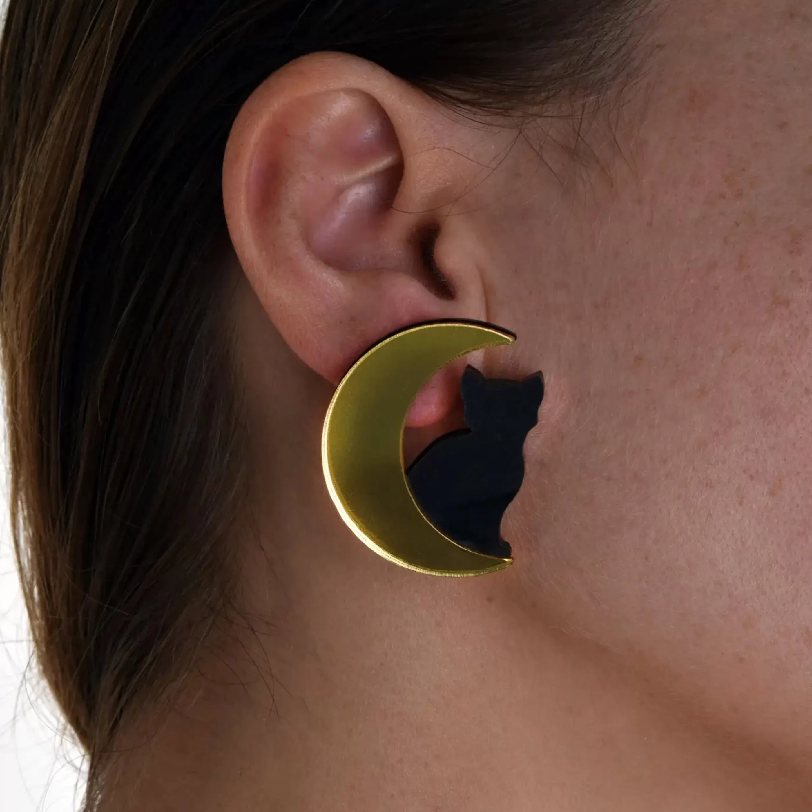 Vinca Jewellery>Cat In Moon Large Earrings