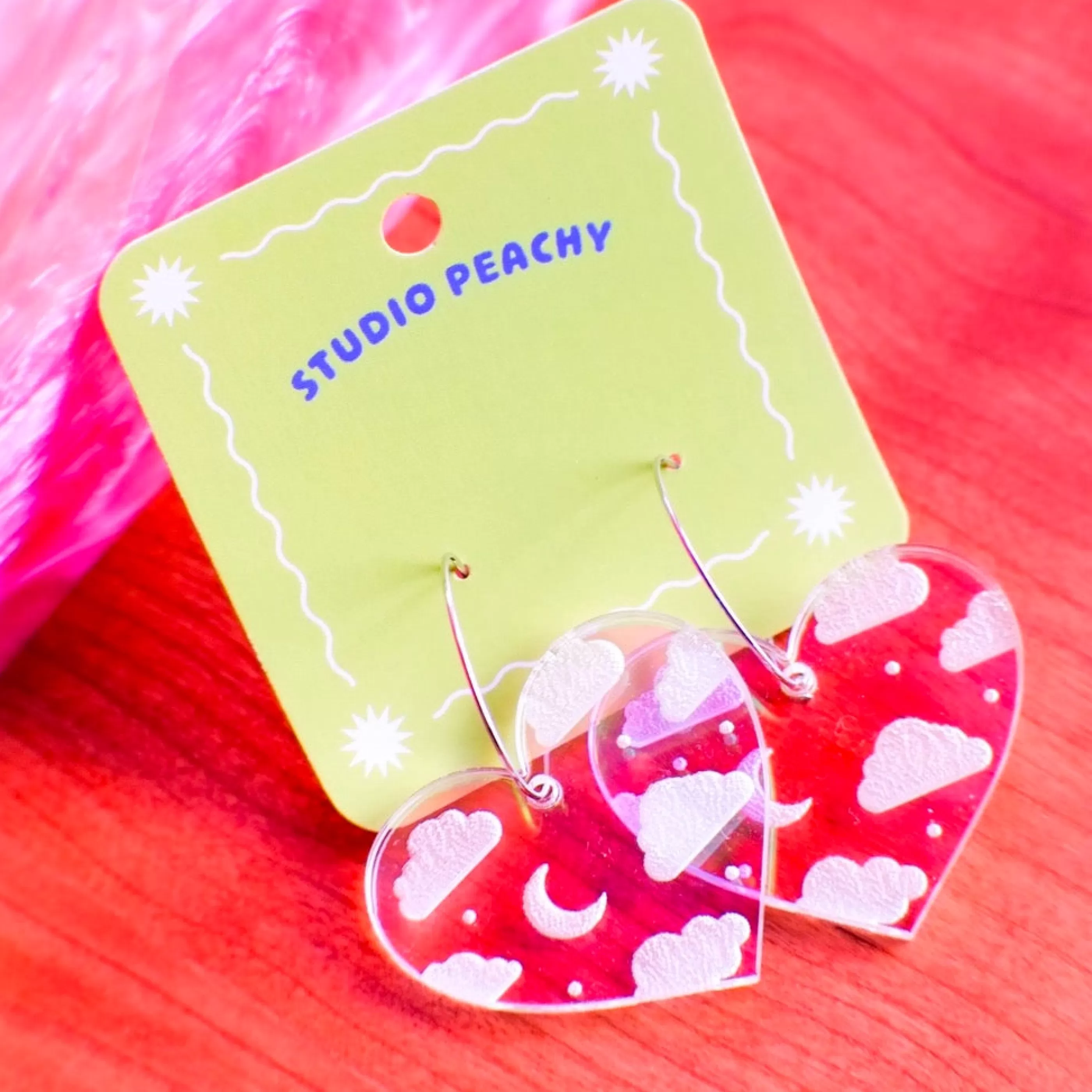 Studio Peachy Jewellery>Cloudy Heart Irredescent Hoop Earrings