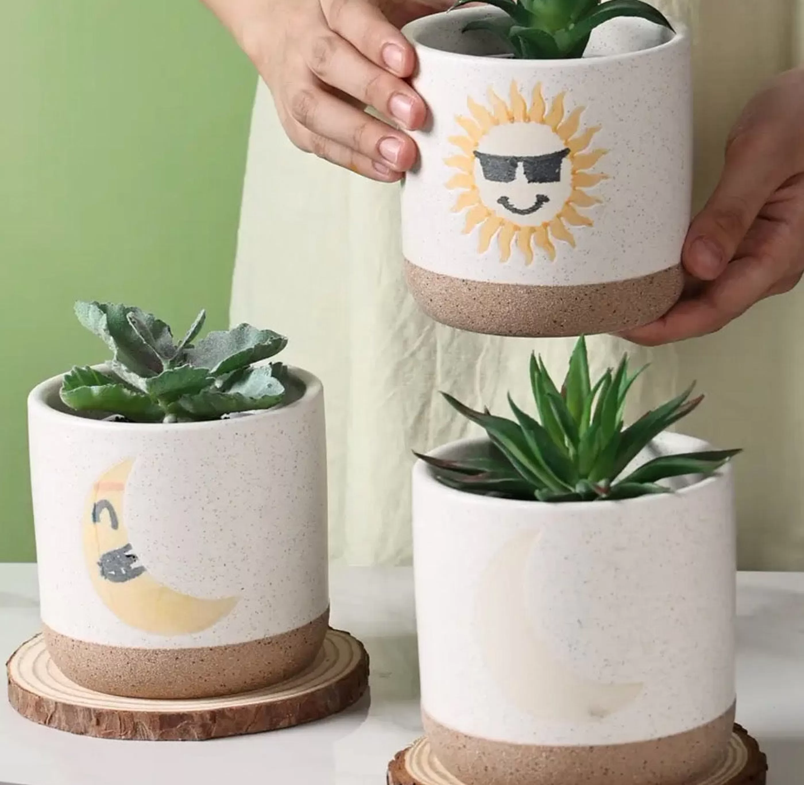 Springer Decor Home Accessories>Diy Sun & Moon Planter Pot With Saucer