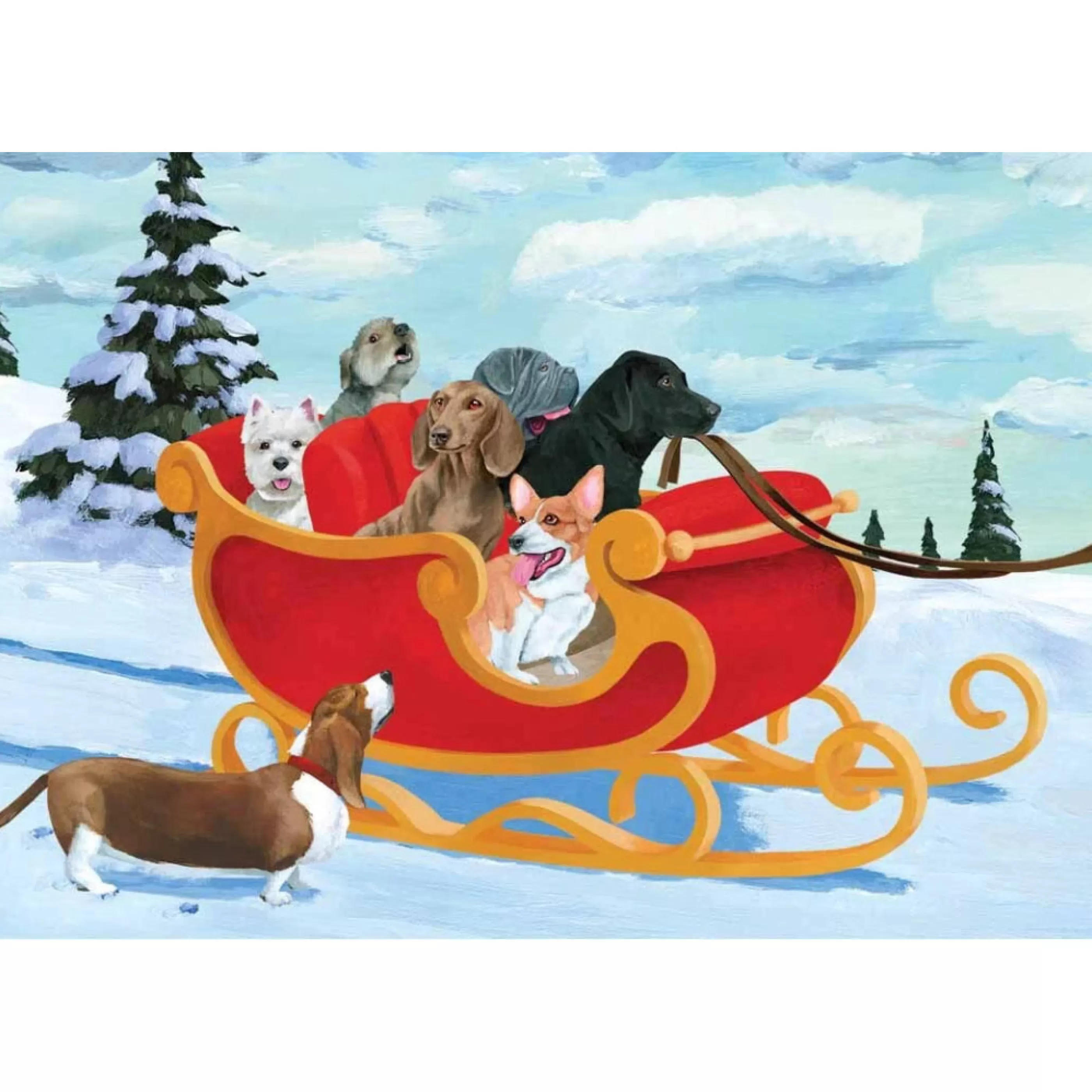 Allport Editions Dogs In Red Sleigh Holiday Card Sale