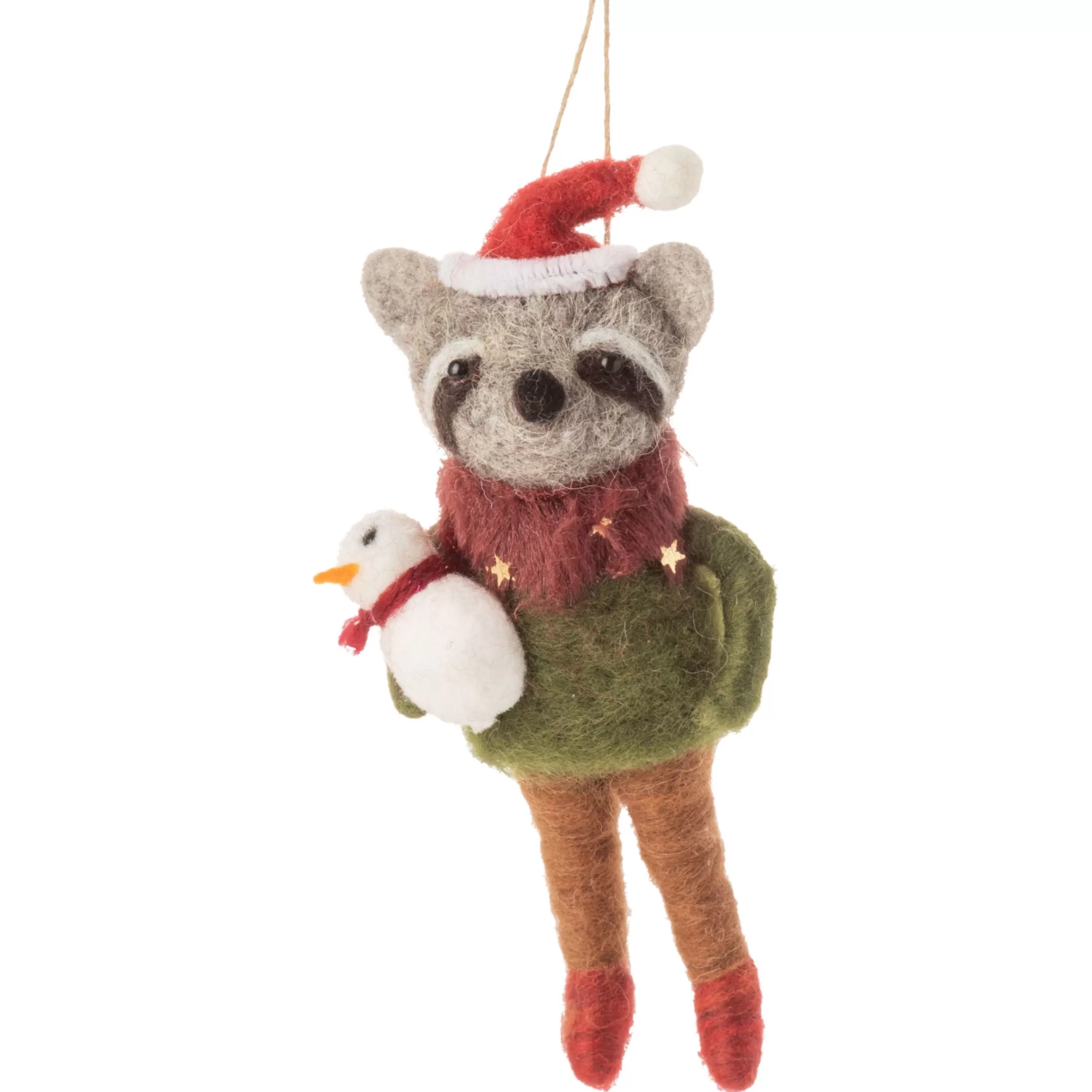 Silver Tree Felt Raccoon Holding Snowman Ornament Clearance