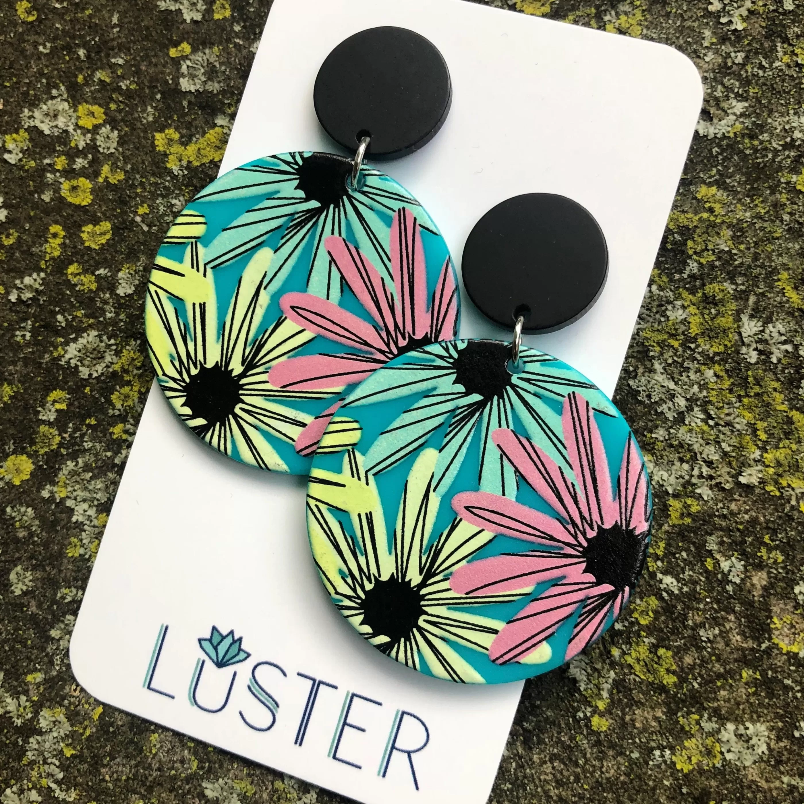 Luster Jewellery>Floral Acetate Disc Statement Earrings