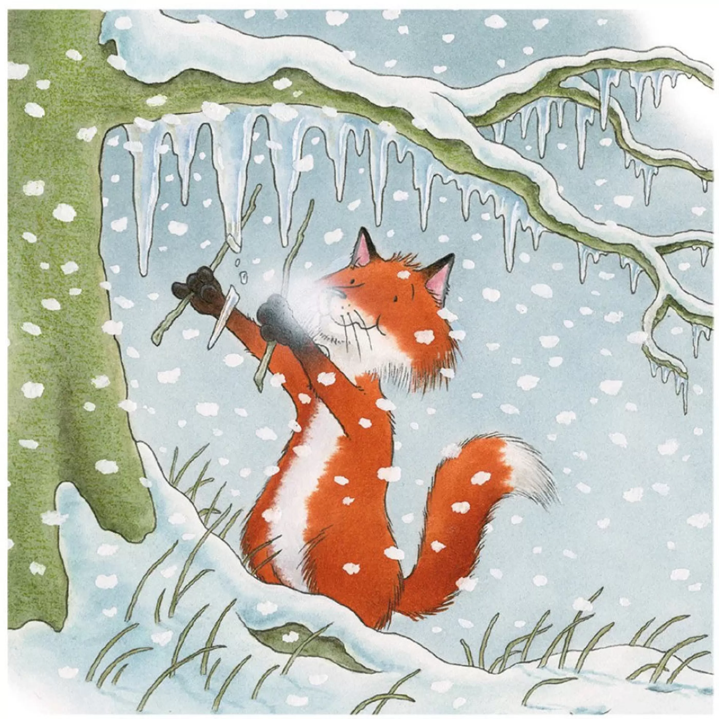 Museums & Galleries Fox Playing Icicles Pack Of Holiday Cards Store