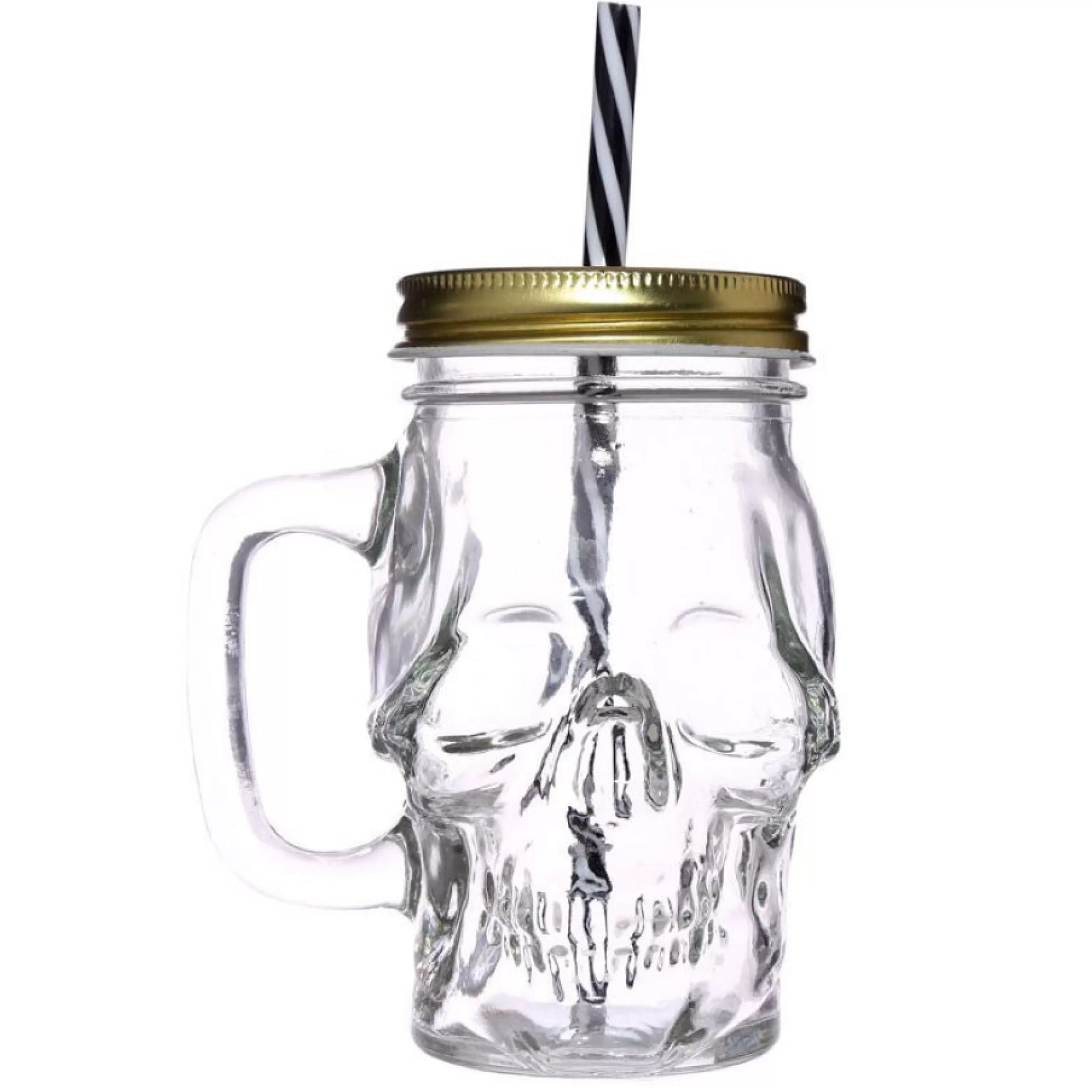 Puckator Kitchen & Dining>Glass Skull Jar With Metal Lid & Straw 350Ml