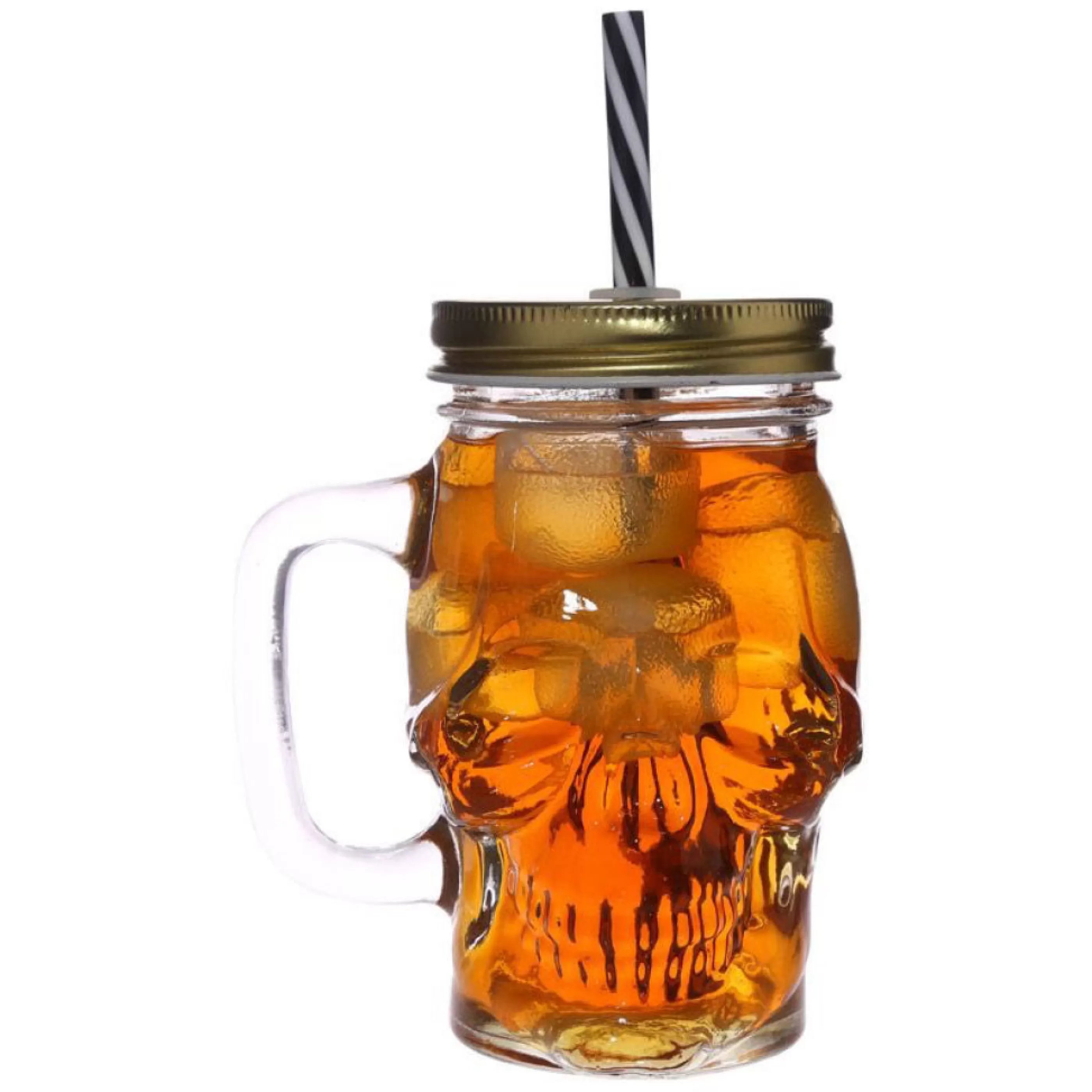 Puckator Barware>Glass Skull Jar With Metal Lid & Straw 350Ml