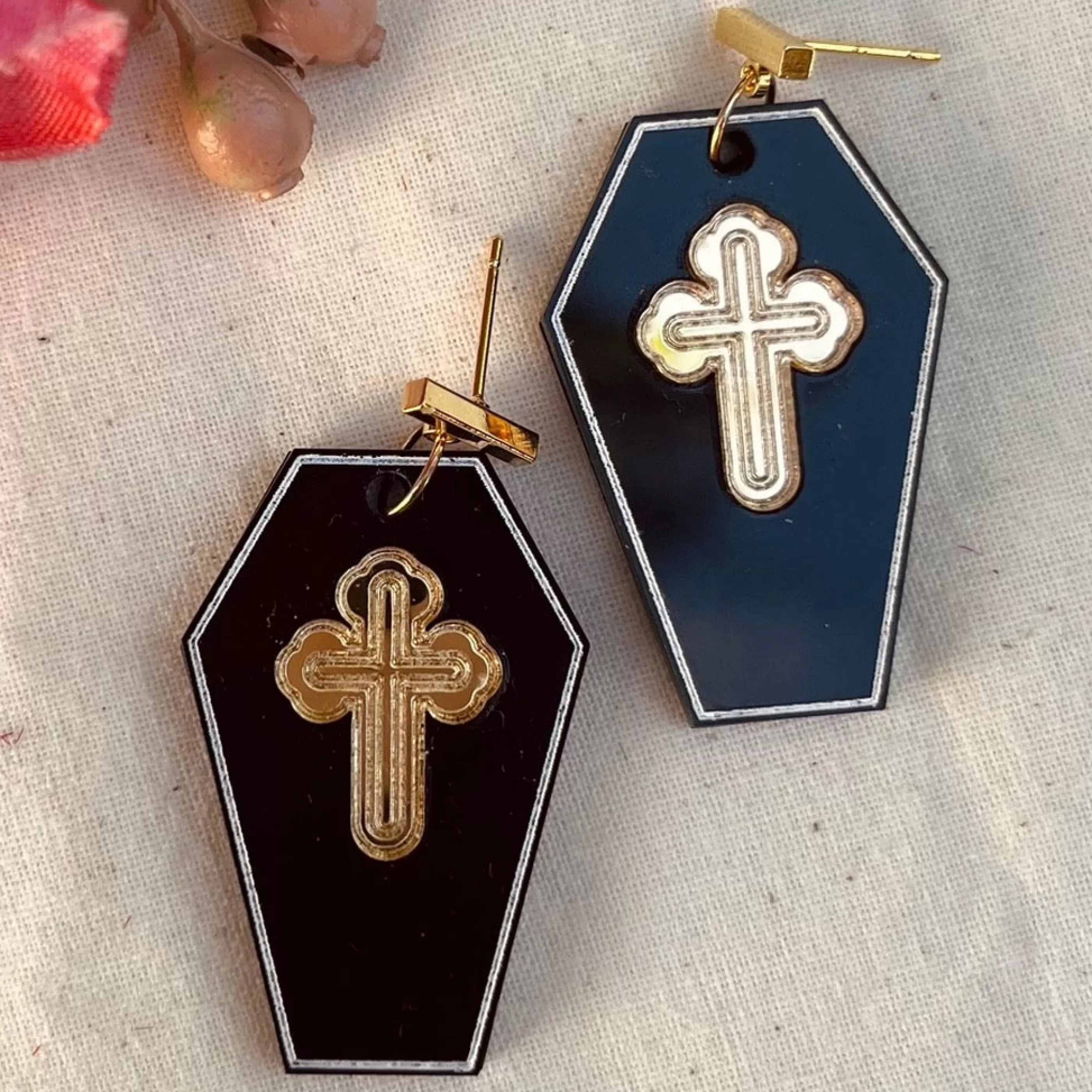 Studio Nena Jewellery>Gold Cross Coffin Earrings