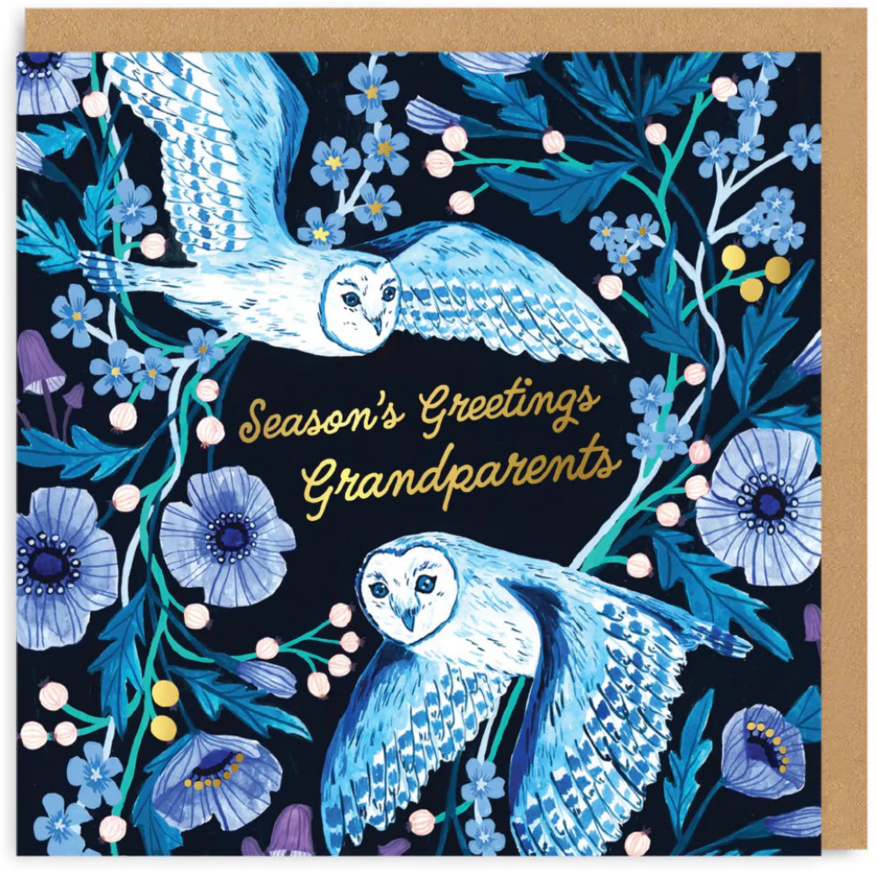 Ohh Deer Grandparents Blue Owls Christmas Card Flash Sale