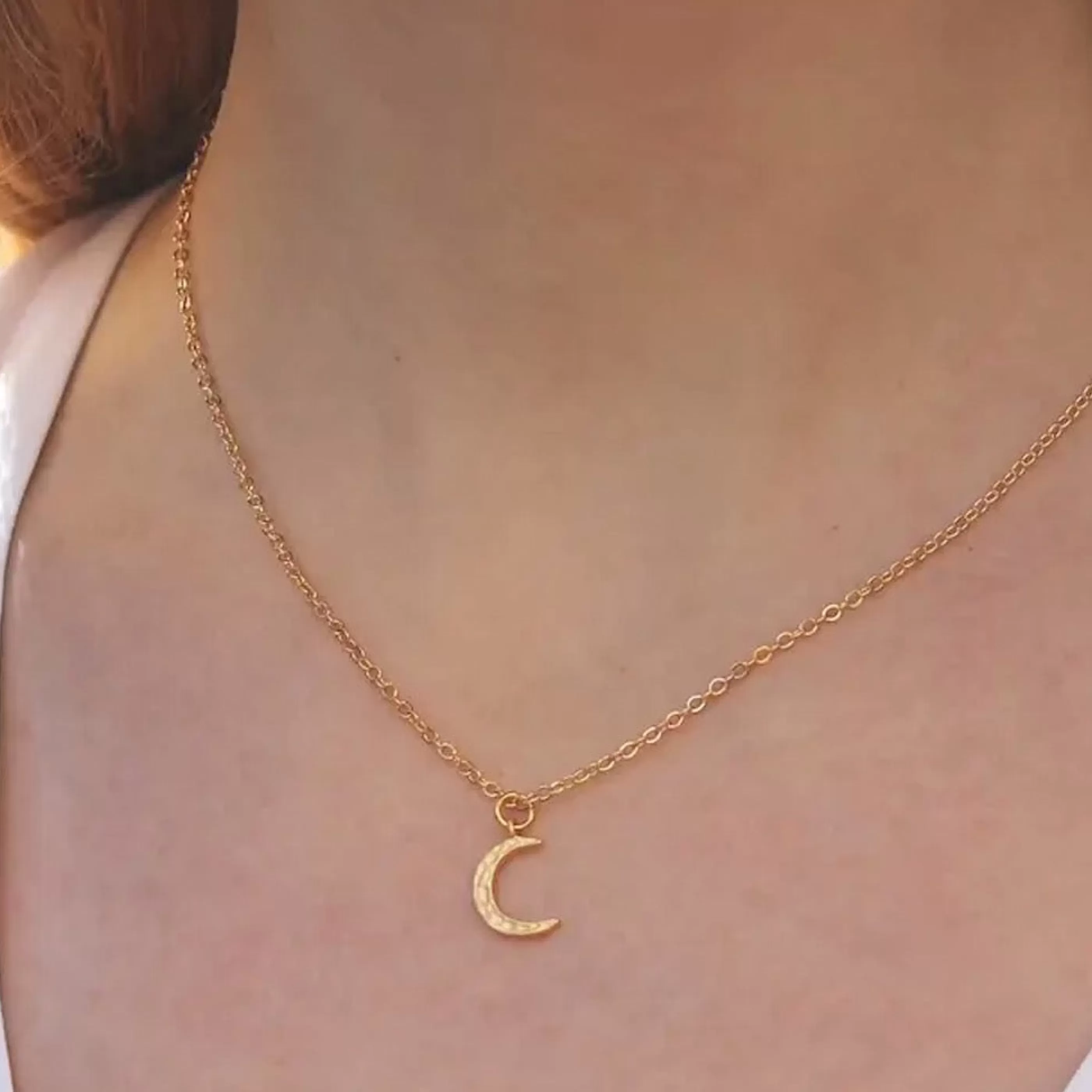 Vintage Acorn Jewellery>Hammered Crescent Moon Necklace