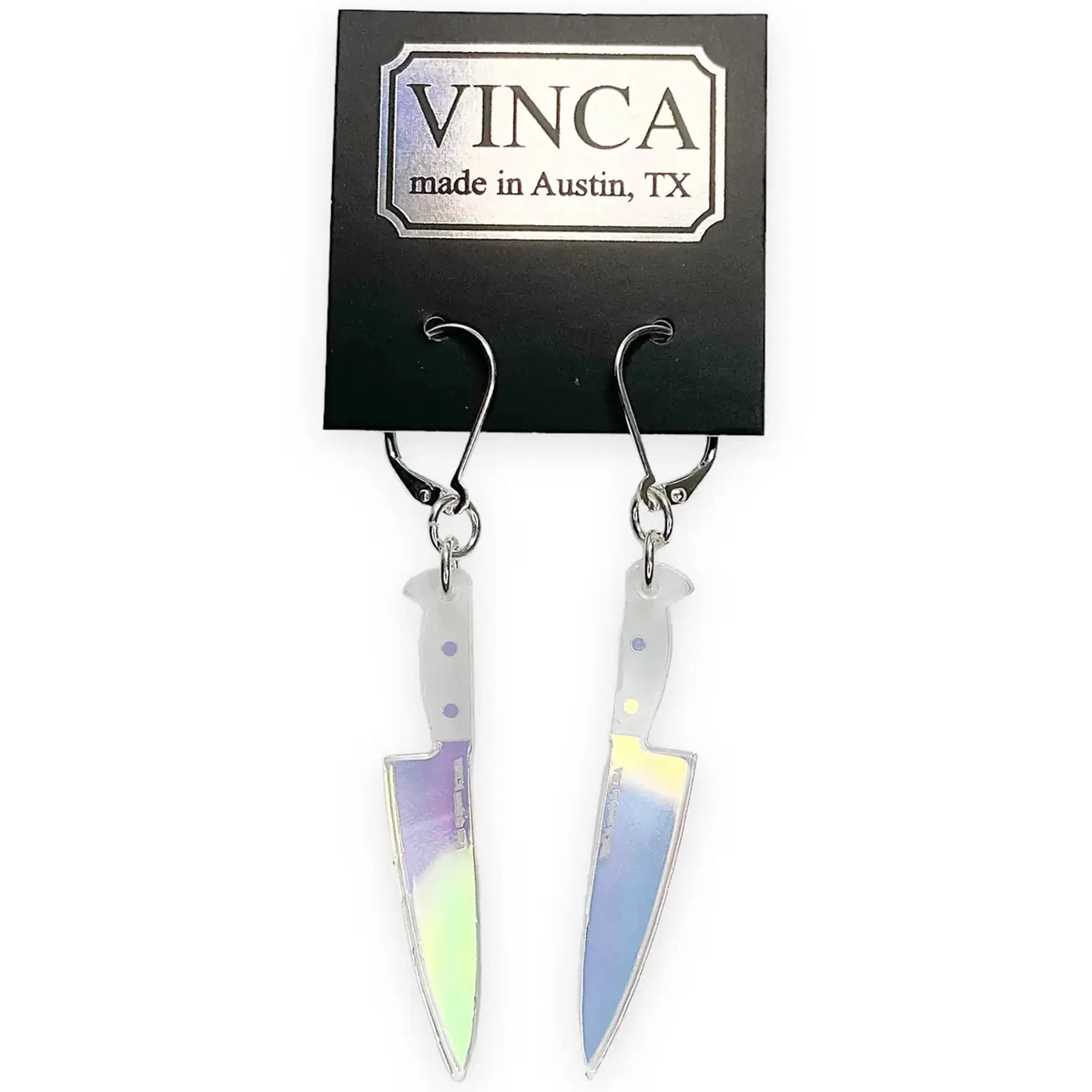 Vinca Jewellery>Hologram Knife Fish Hook Earrings