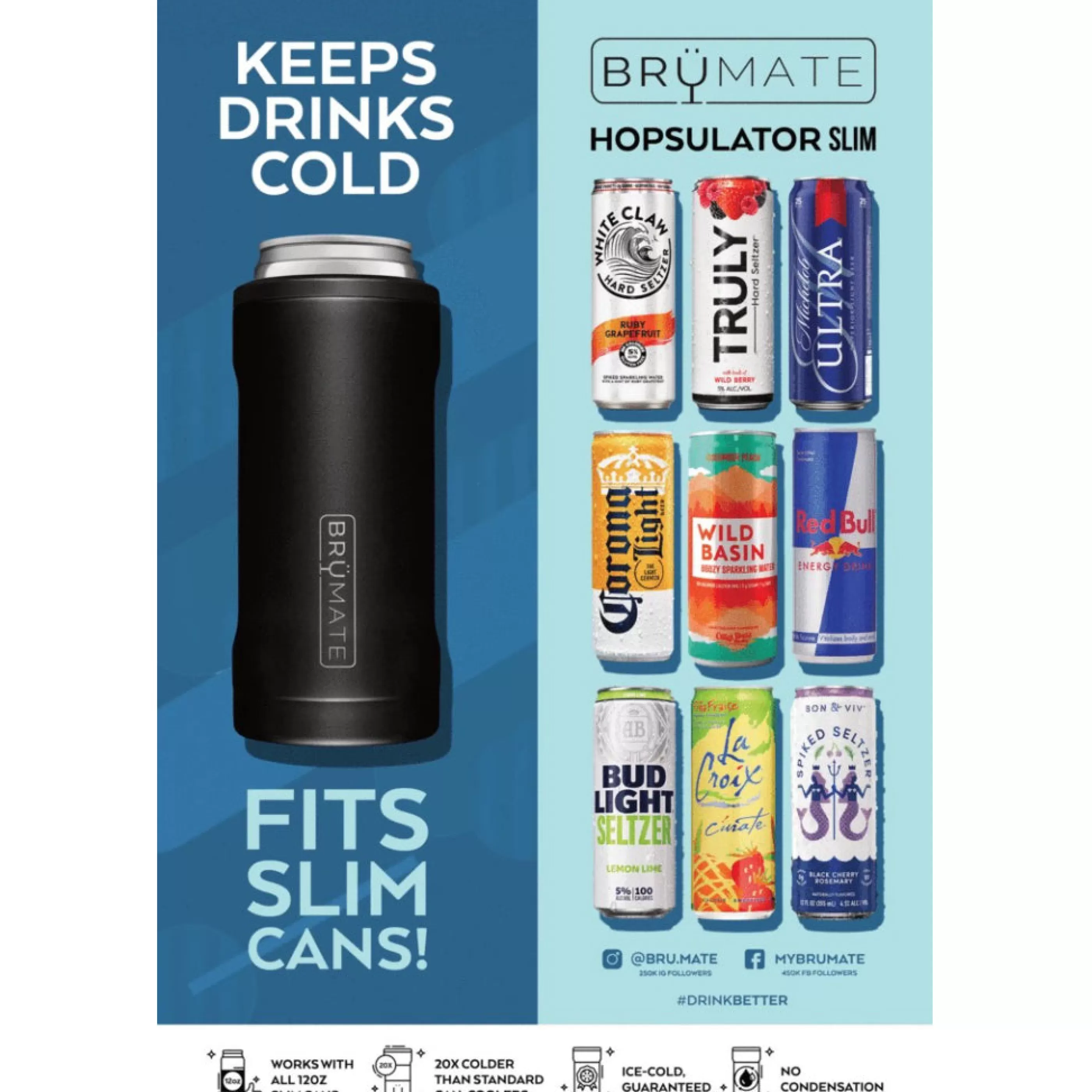 BrüMate Water Bottles & Travel Cups>Hopsulator Slim Matte Black