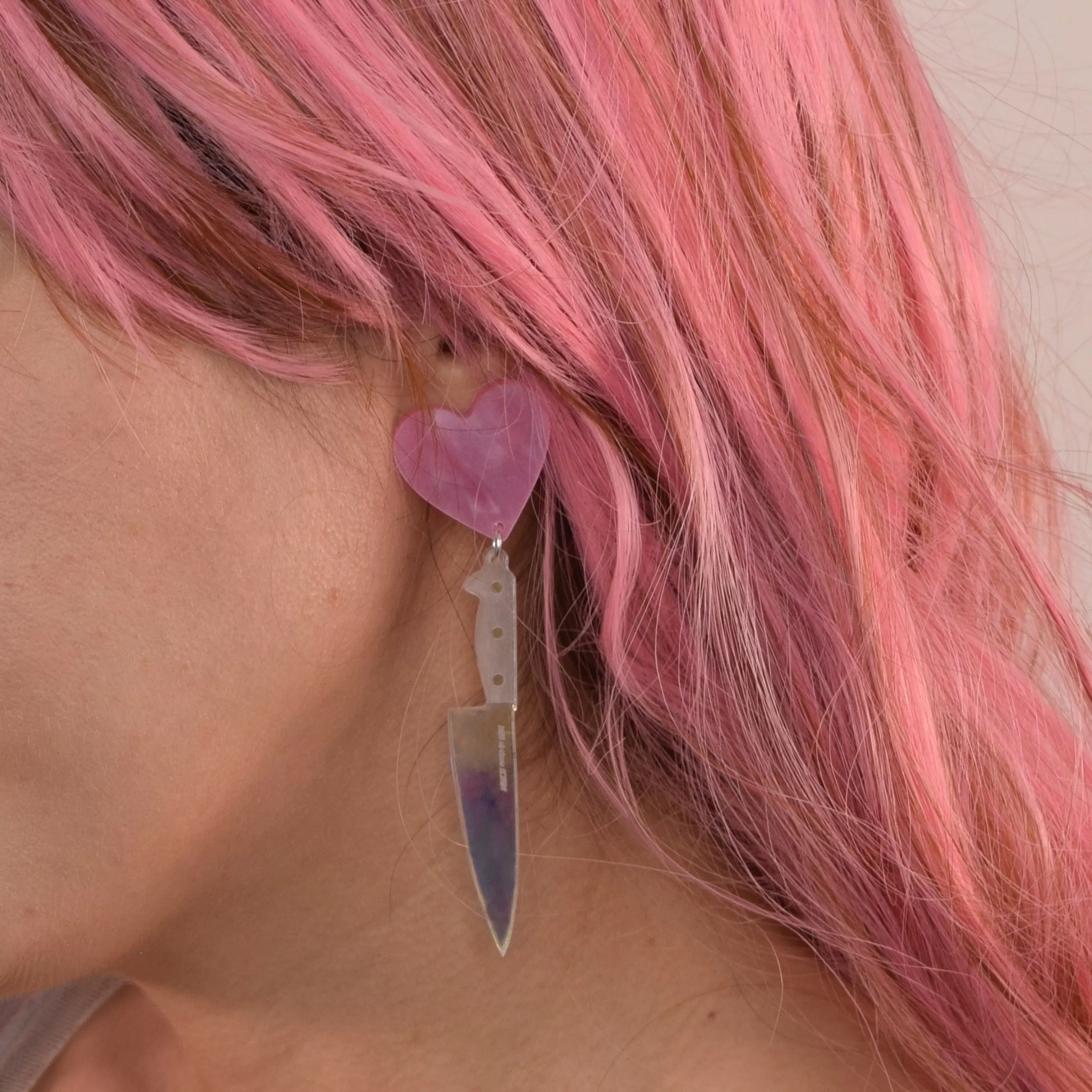 Vinca Jewellery>I Heart Knives Earrings Pink