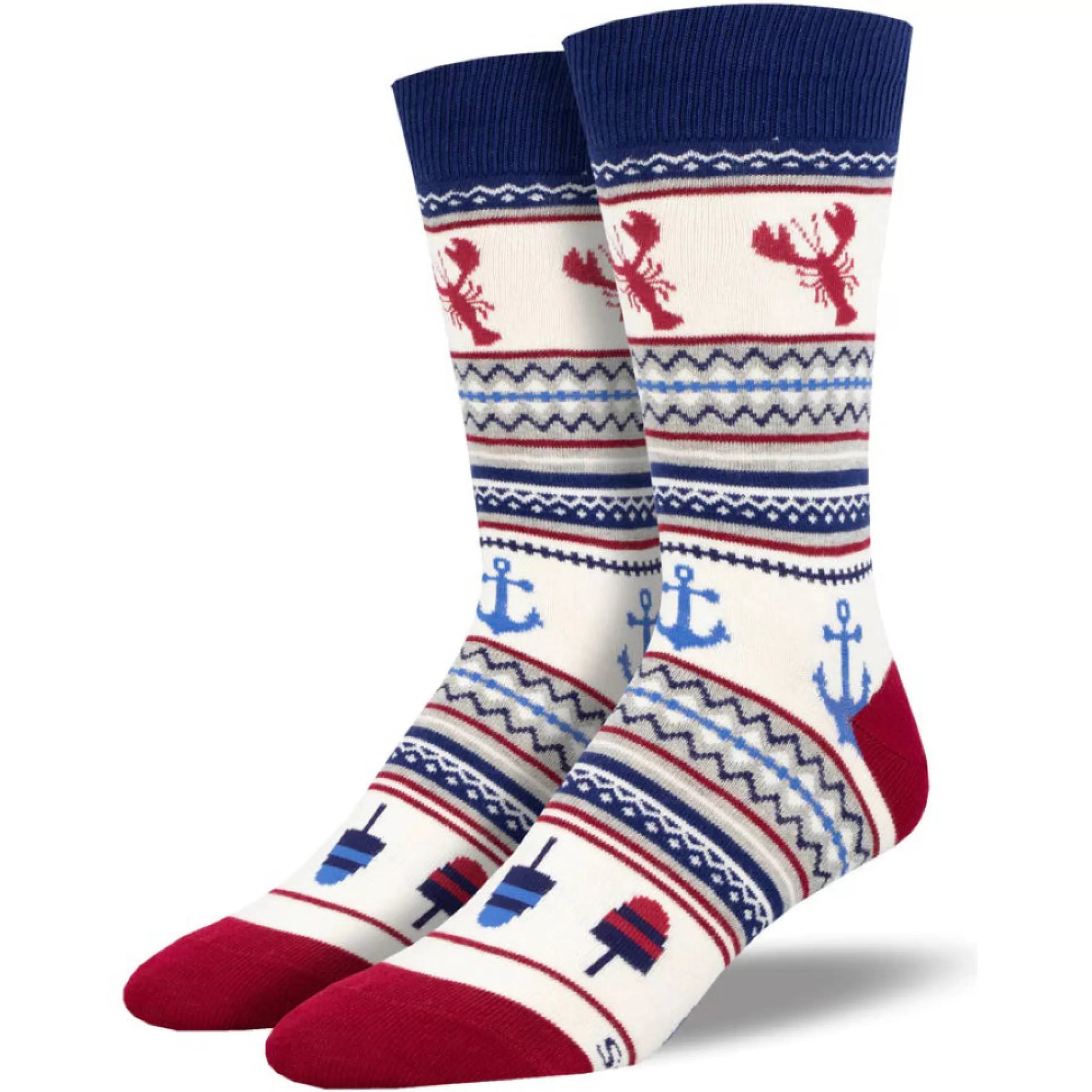 SockSmith Men's Socks>Men's Lobster Fair Isle Socks White