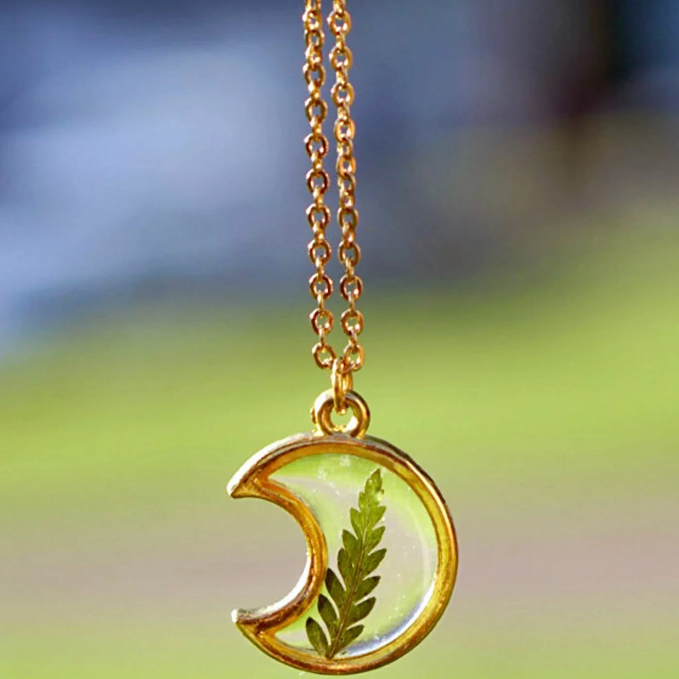 The Pretty Pickle Jewellery>Moon Fern Necklace Gold Plated