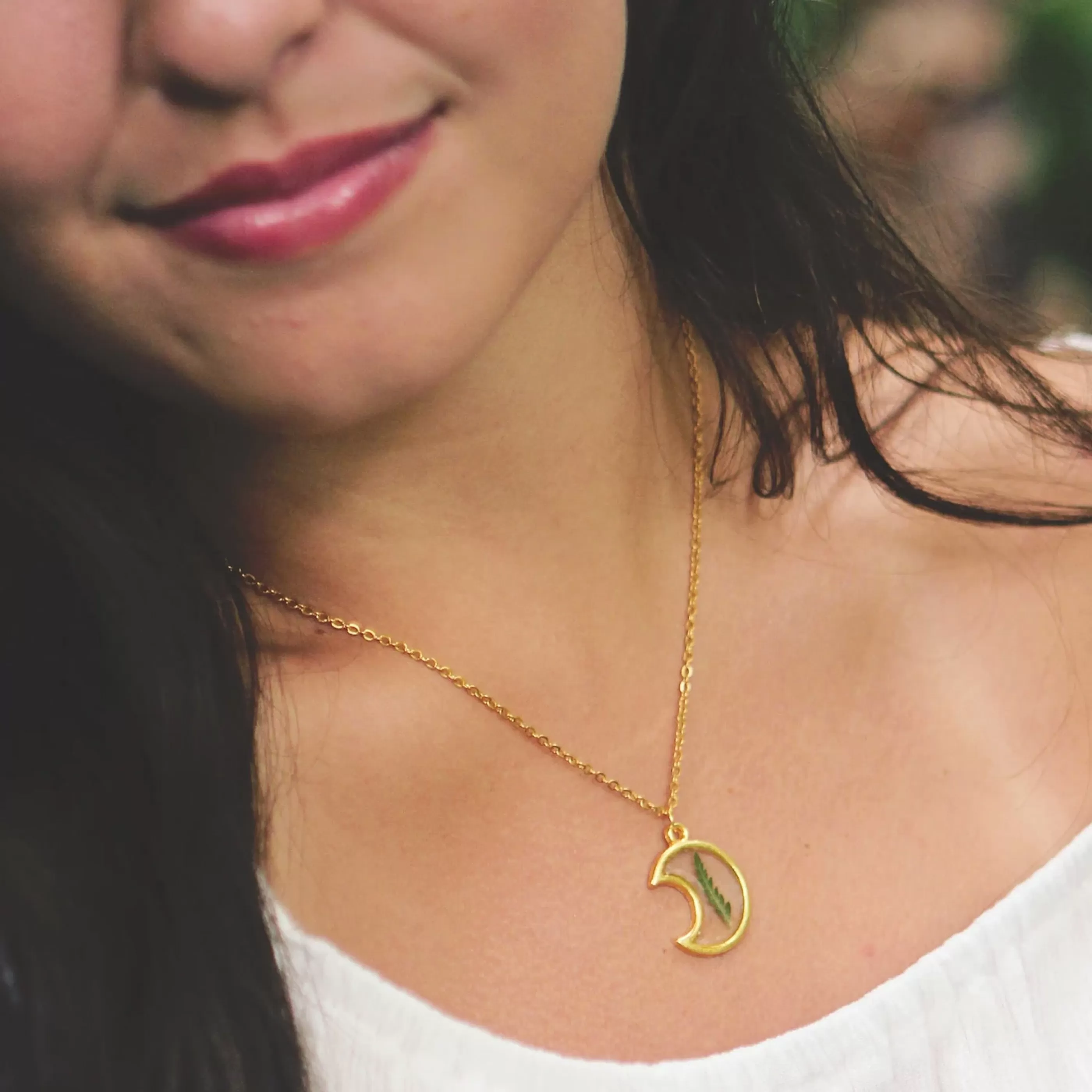 The Pretty Pickle Jewellery>Moon Fern Necklace Gold Plated