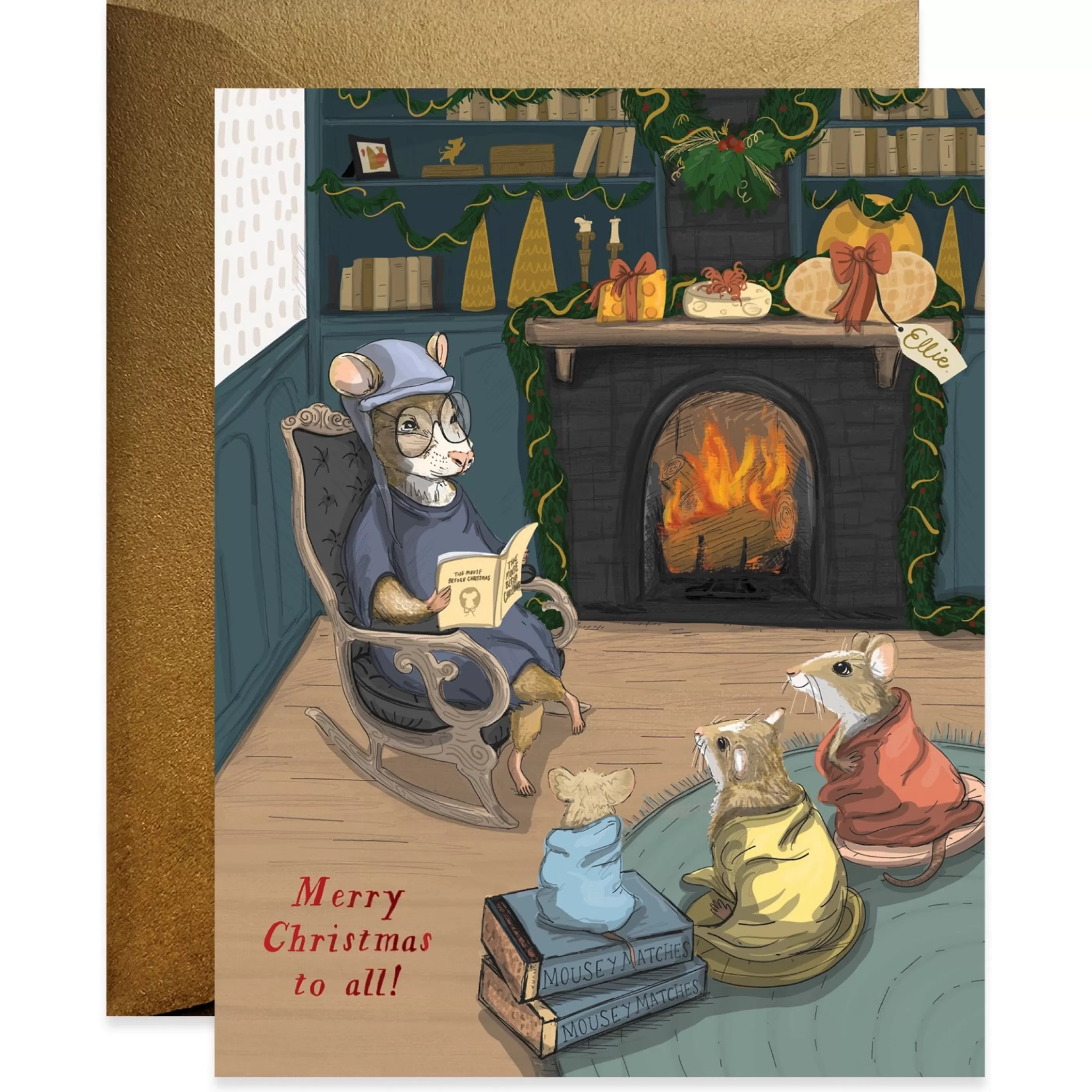 Good Juju Ink Mouse Reading Christmas Story Card Fashion