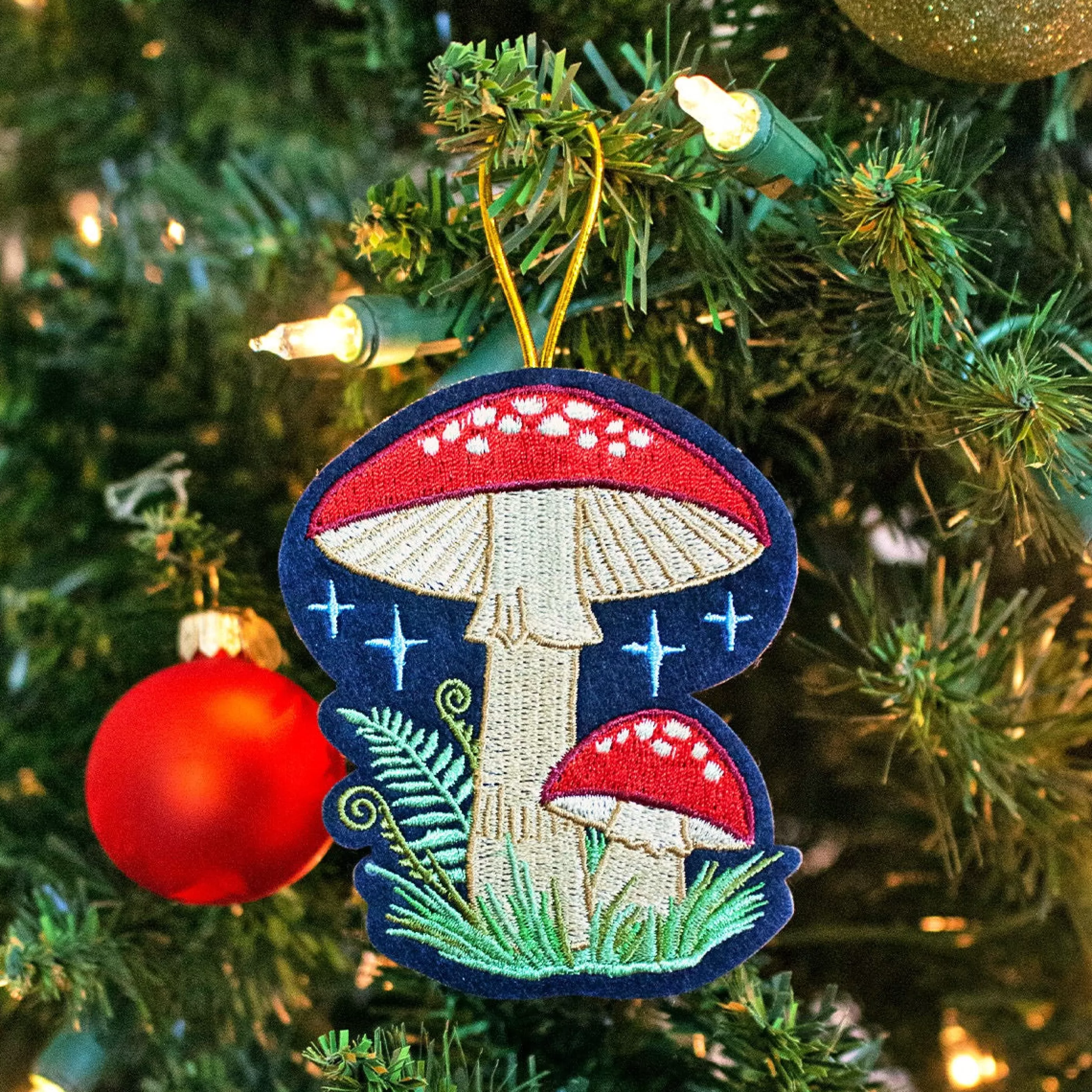 Seltzer Goods Mushroom In Ferns Embroidered Ornament Store