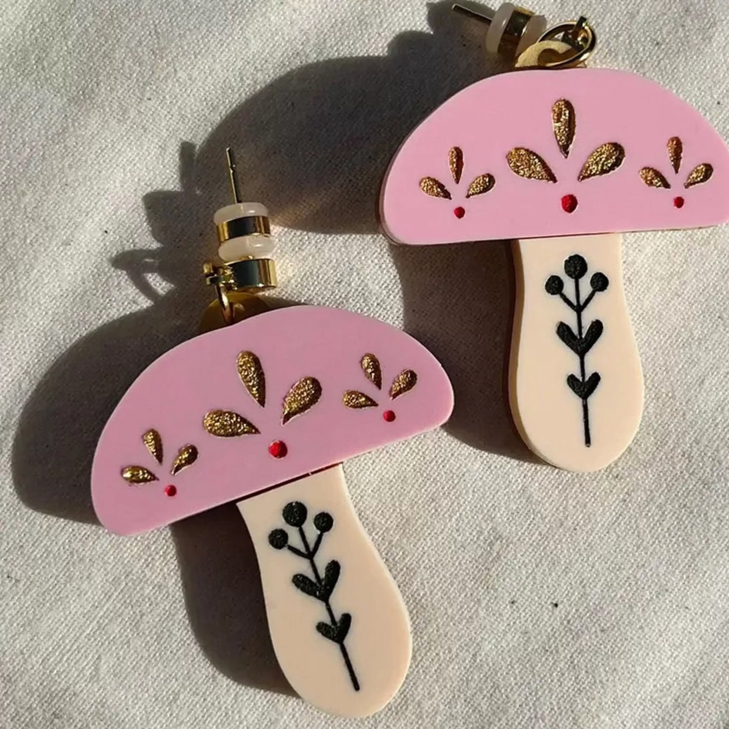 Studio Nena Jewellery>Pink Folk Mushroom Earrings