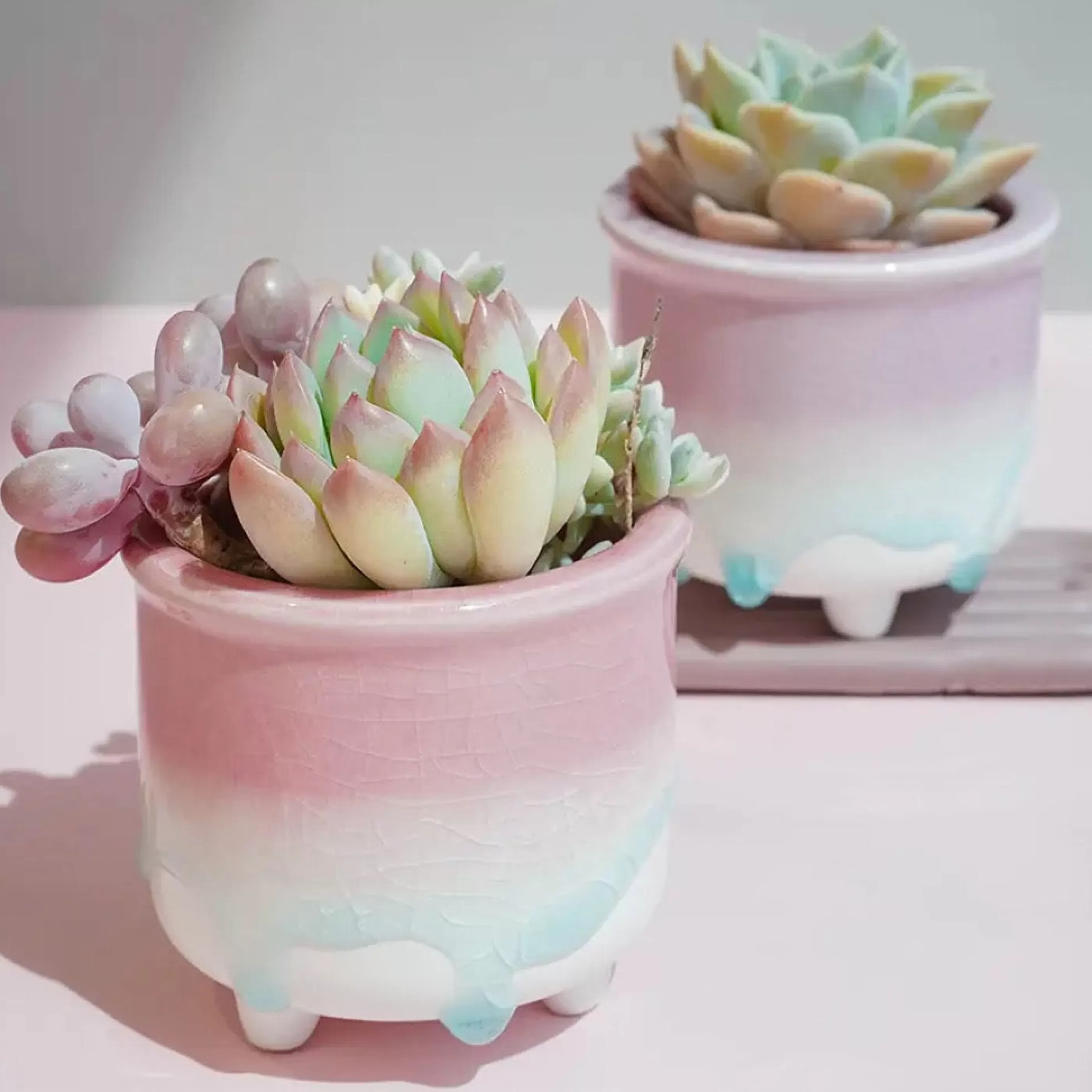 Springer Decor Home Accessories>Pink To Blue Dripping Glazed Planter Pot