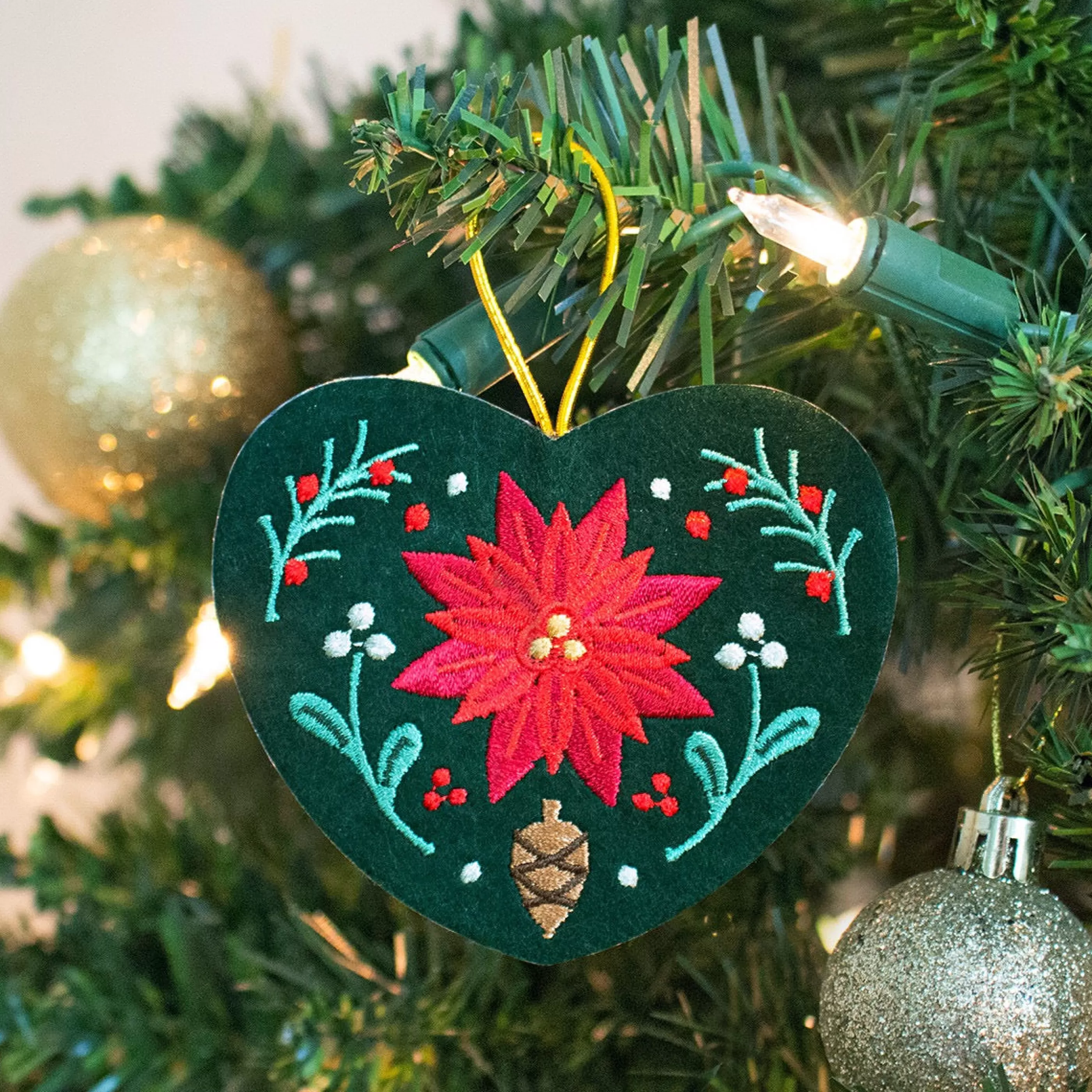 Seltzer Goods Poinsettia Heart Embroidered Ornament Cheap