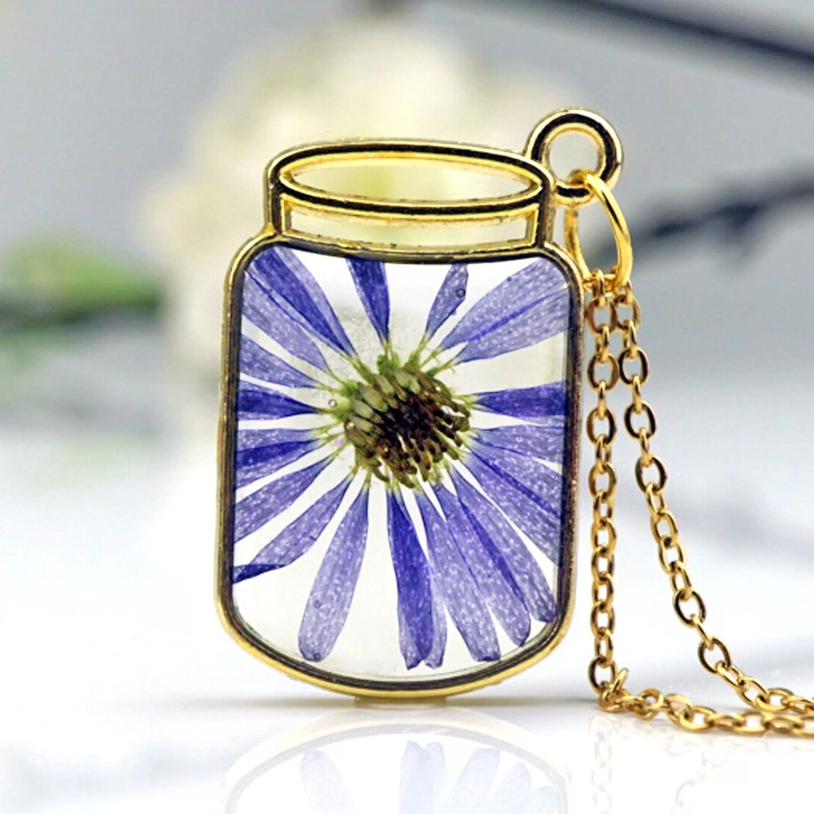 The Pretty Pickle Jewellery>Purple Flower Jar Necklace