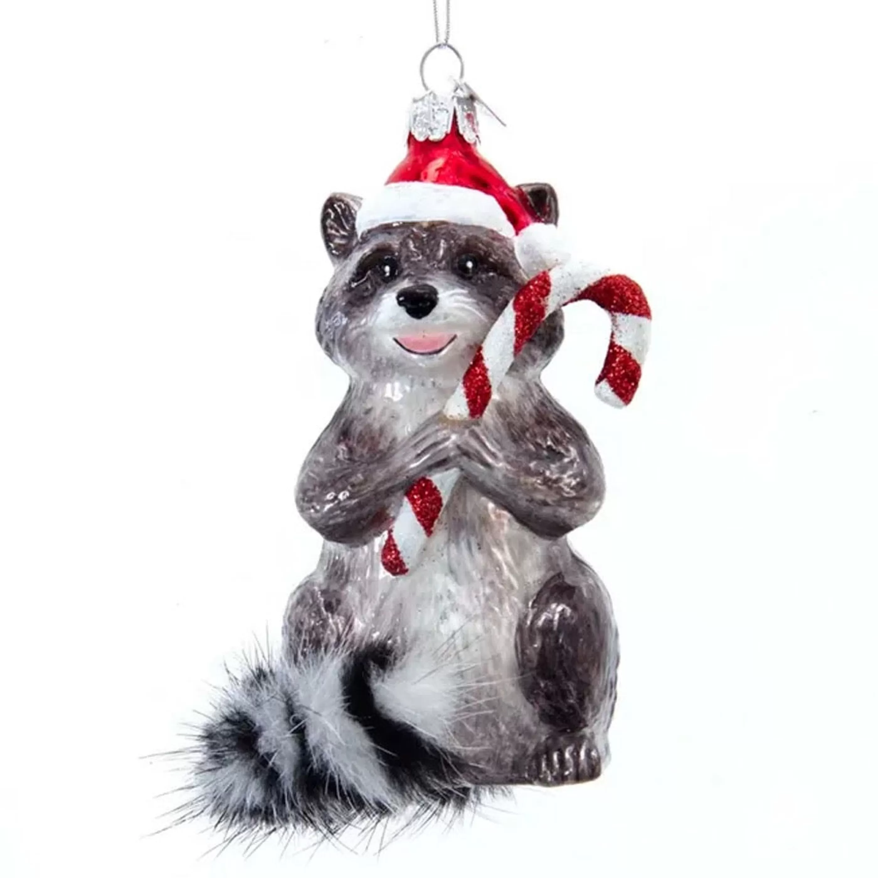 Kurt Adler Raccoon With Candy Cane Ornament Clearance