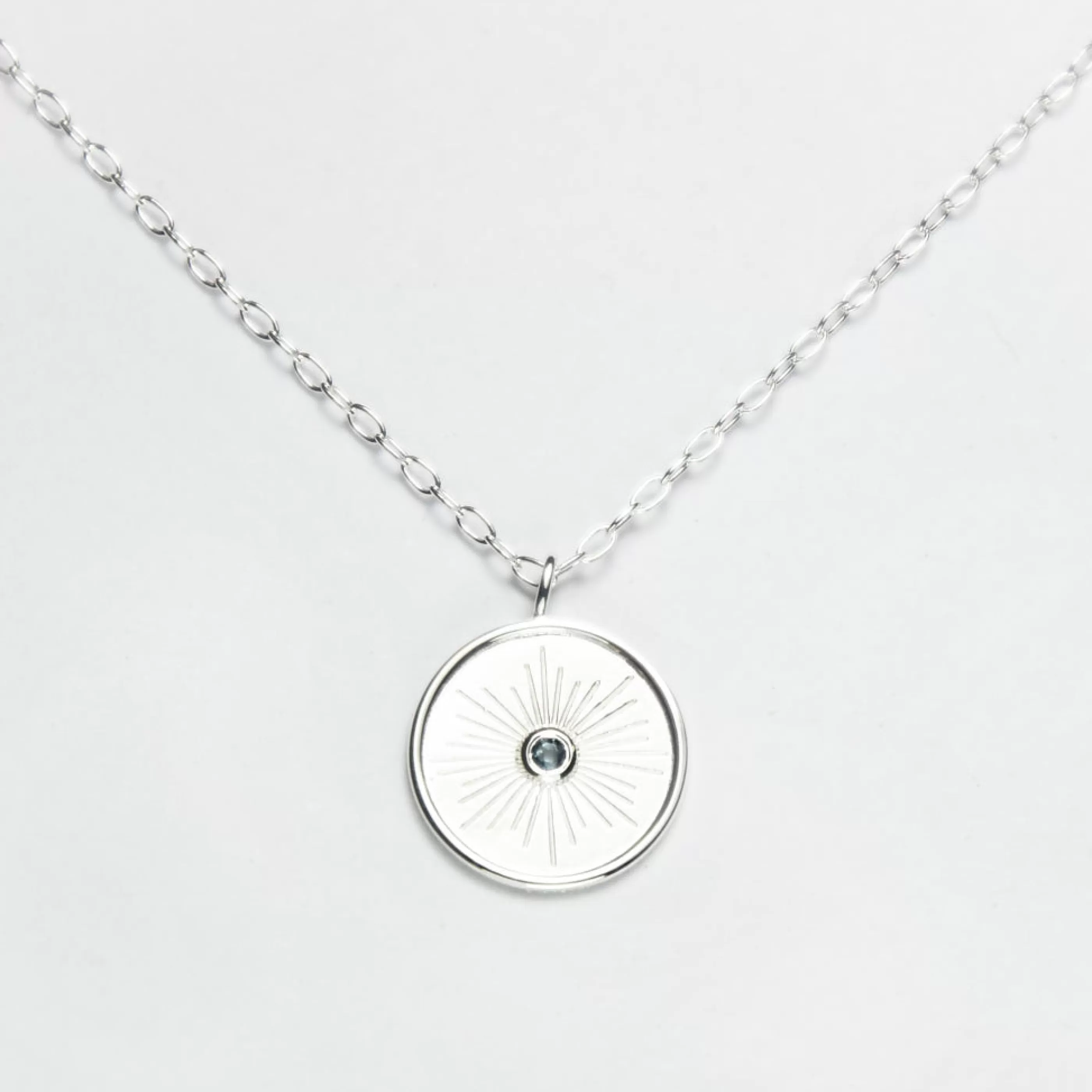 Tashi Jewellery>Rimmed Medallion Necklace With London Blue Topaz Sterling Silver