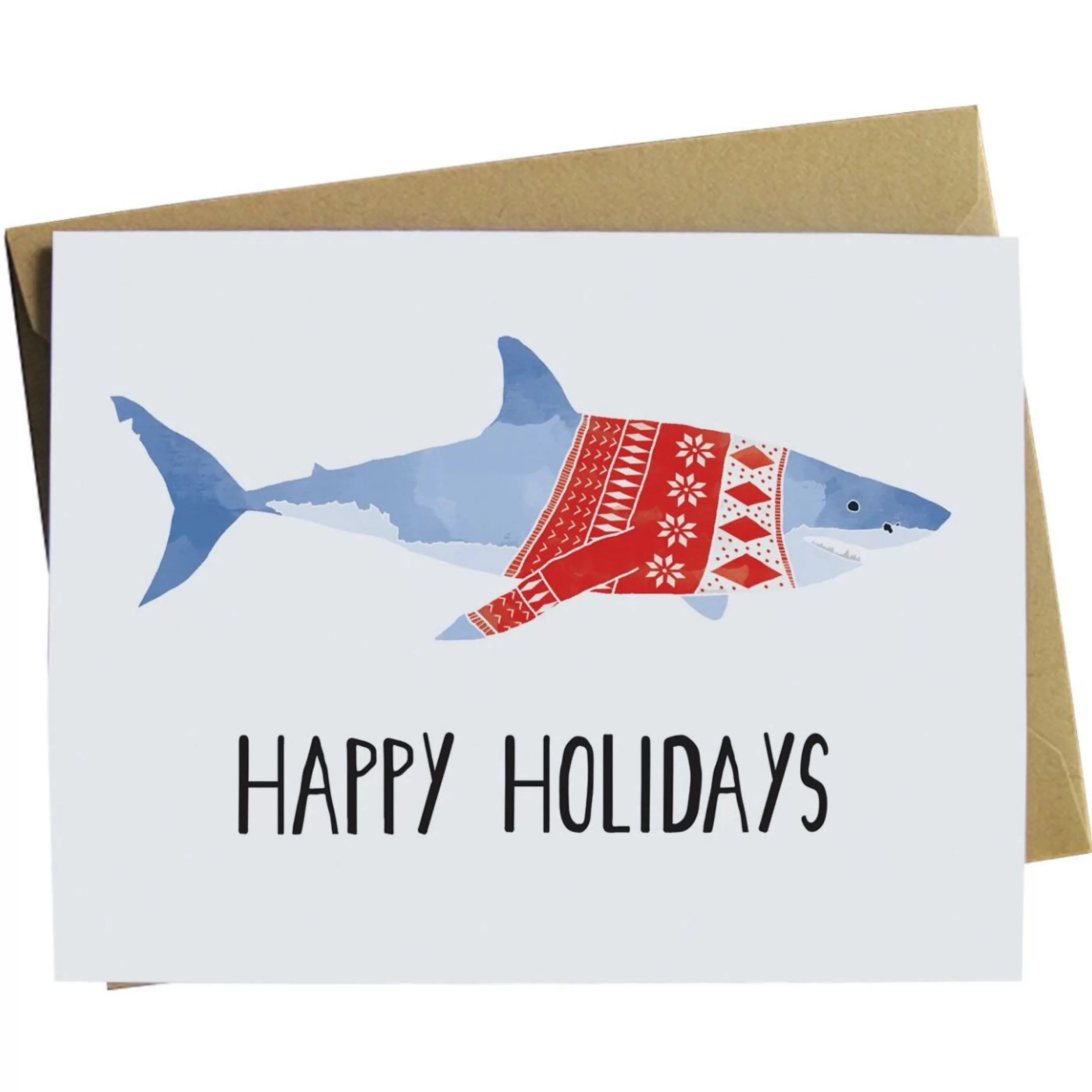 Paper Wolf Design Shark Wearing Sweater Holiday Card Clearance