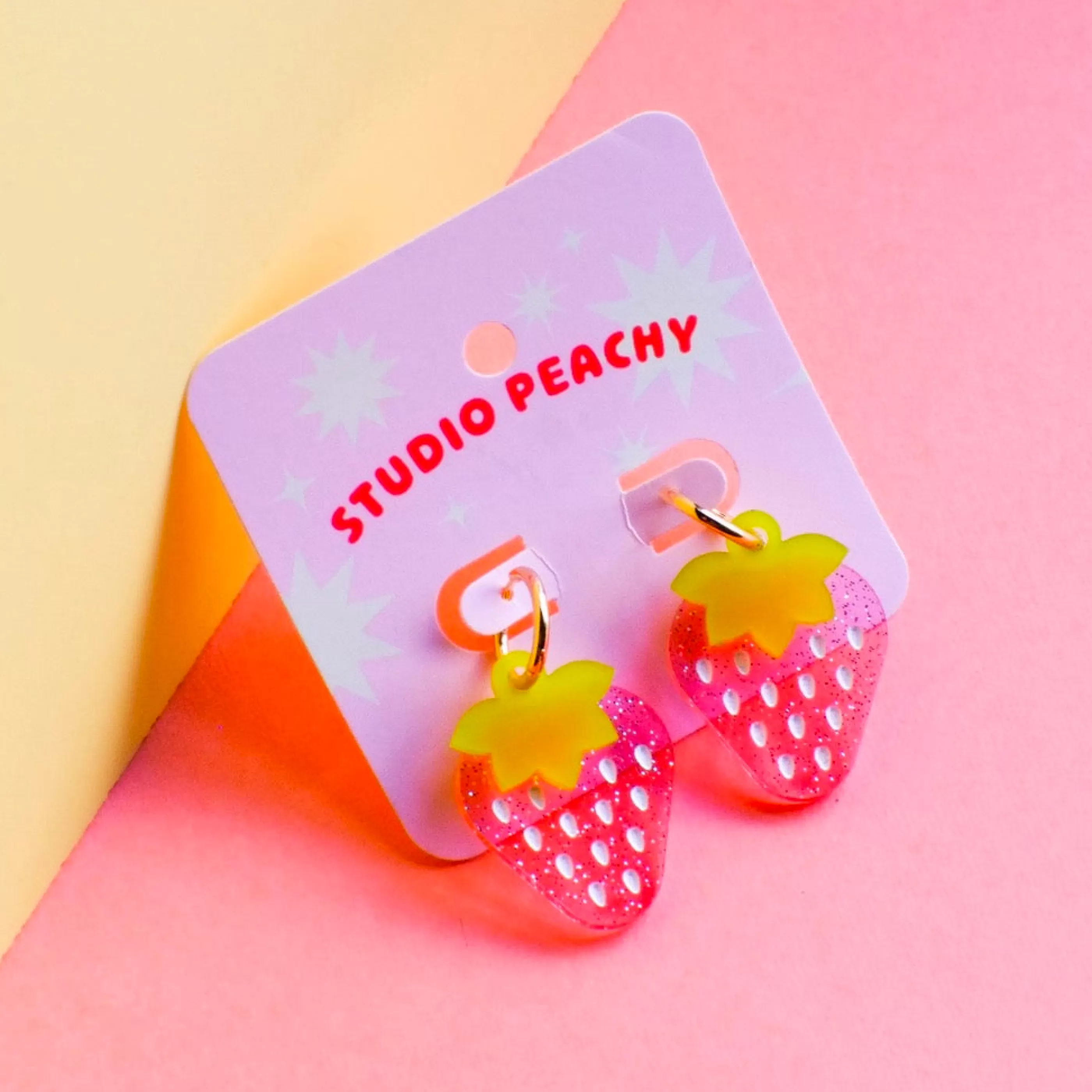 Studio Peachy Jewellery>Sparkle Strawberry Huggie Hoop Earrings