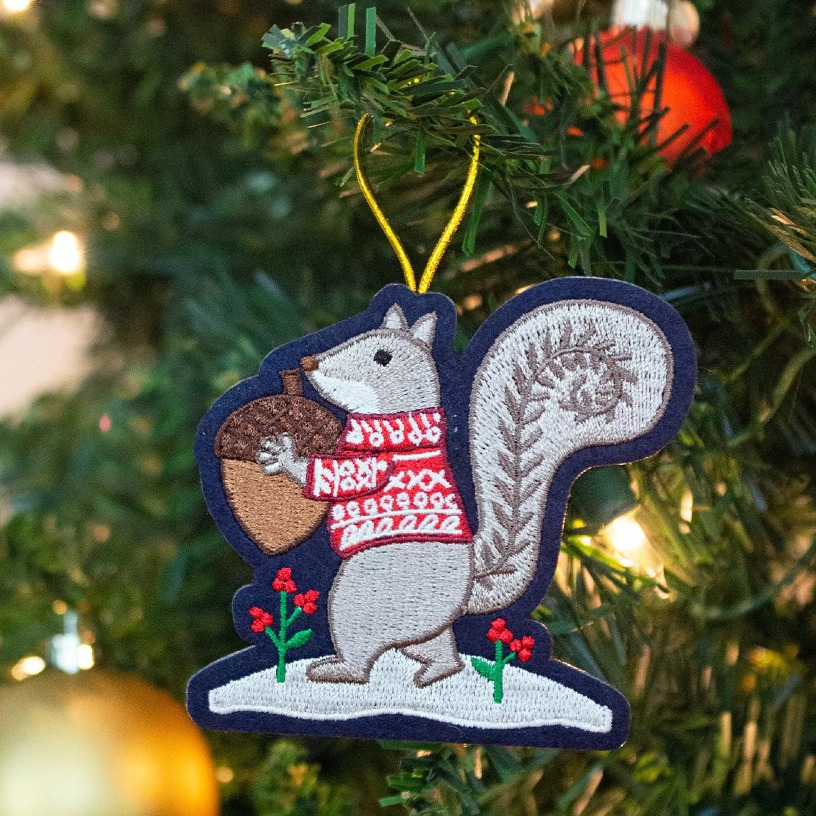 Seltzer Goods Squirrel With Acorn Embroidered Ornament Clearance