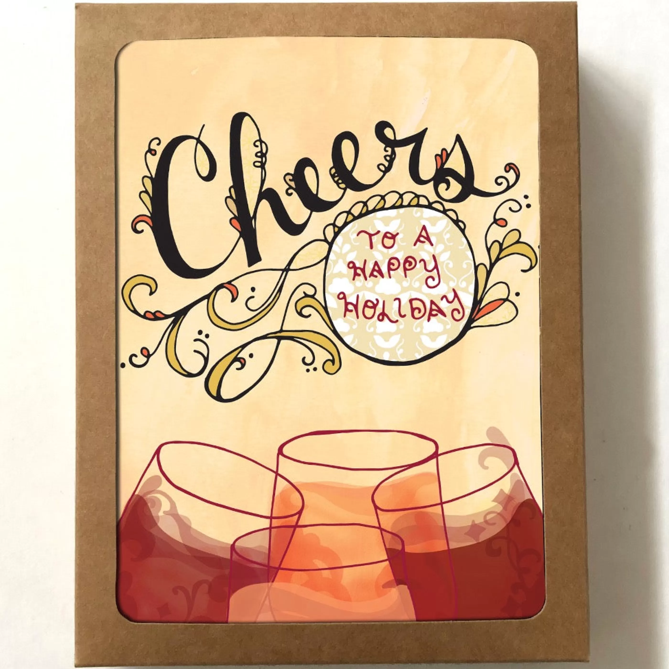 Cynla Studio Wine Cheers Happy Holiday Boxed Cards Cheap