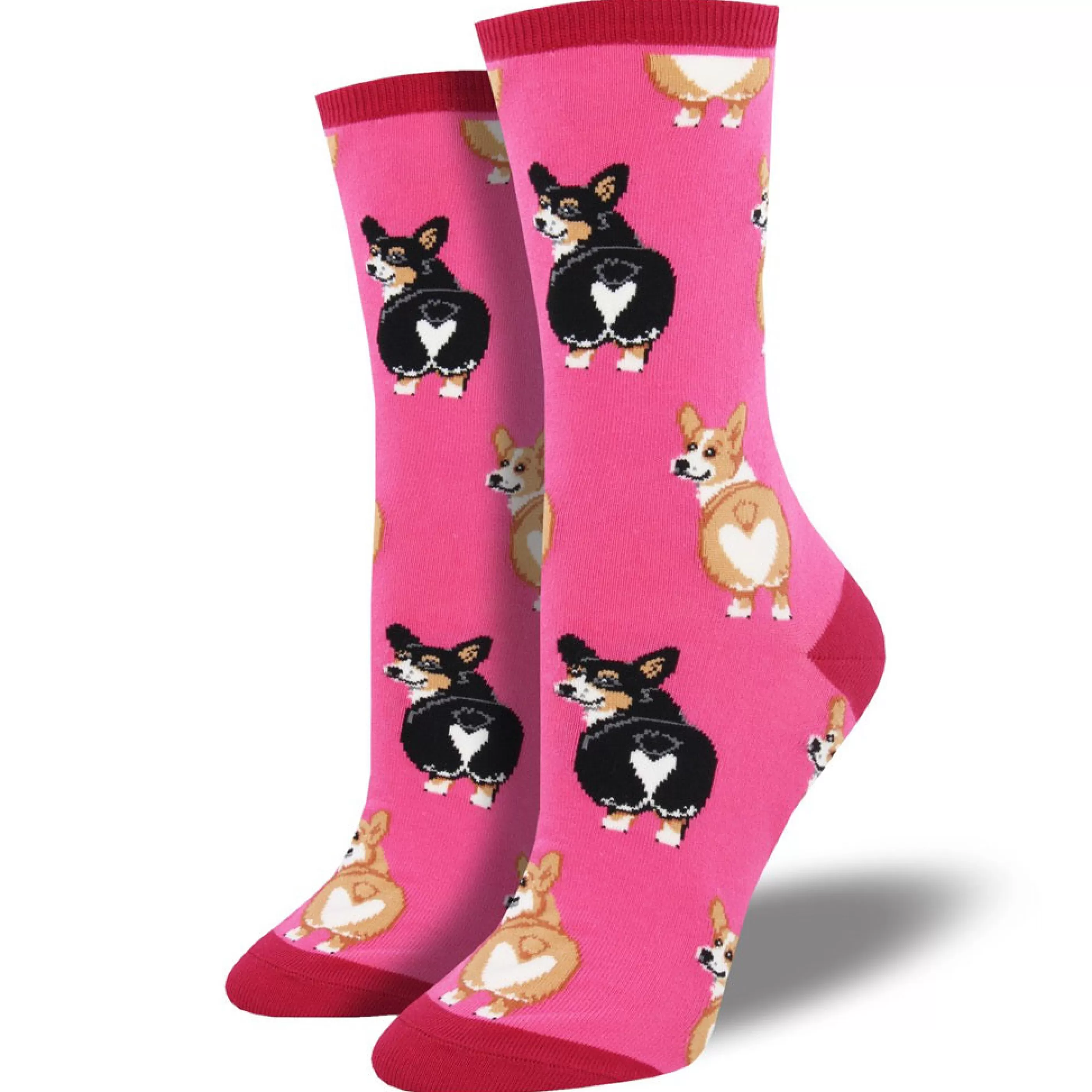 SockSmith Women's Socks>Women's Corgi Butt Crew Socks Pink